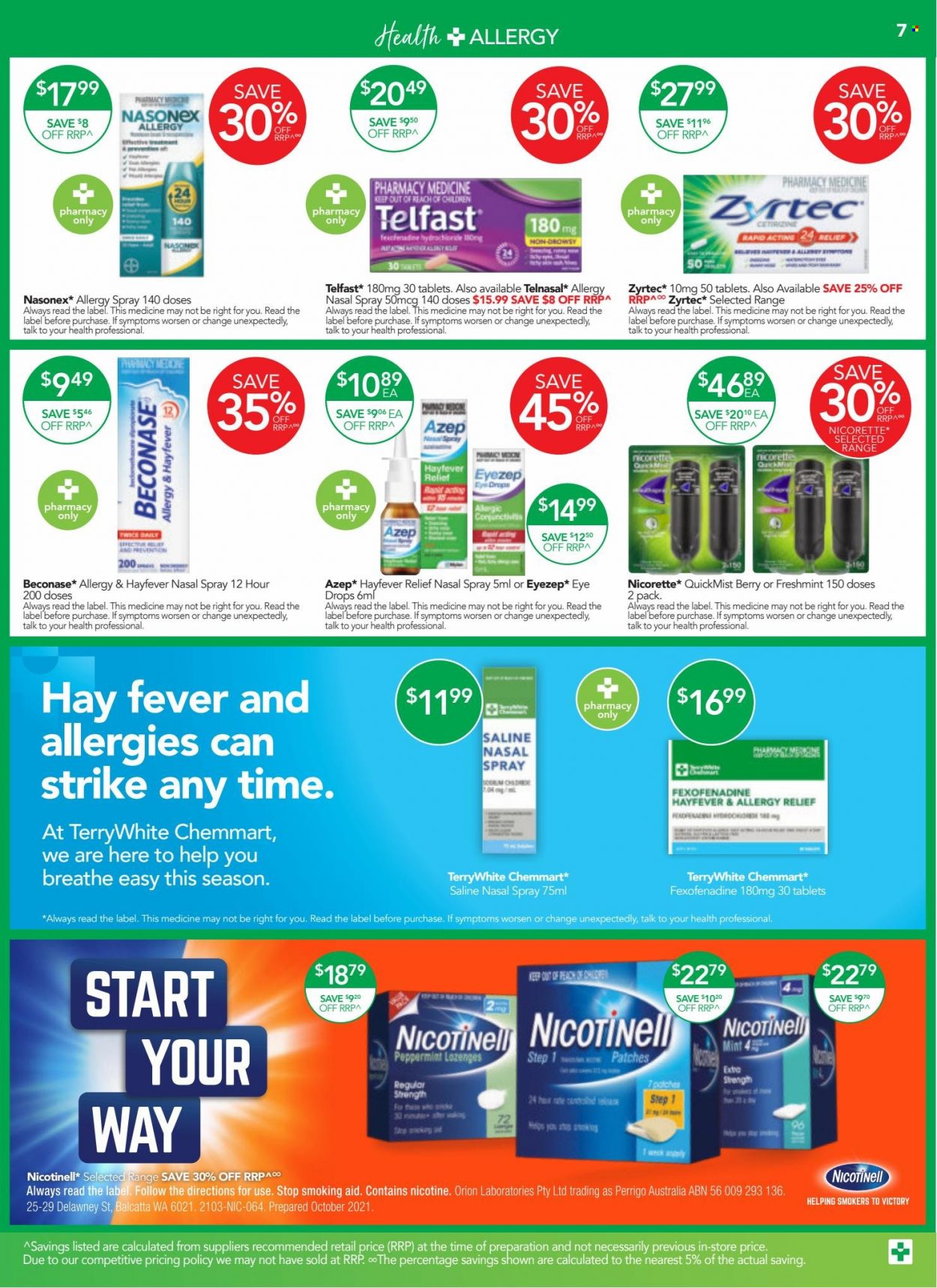 thumbnail - TerryWhite Chemmart Catalogue - 6 Jan 2022 - 25 Jan 2022 - Sales products - Nicorette, Zyrtec, eye drops, nasal spray, allergy relief, Telfast. Page 5.