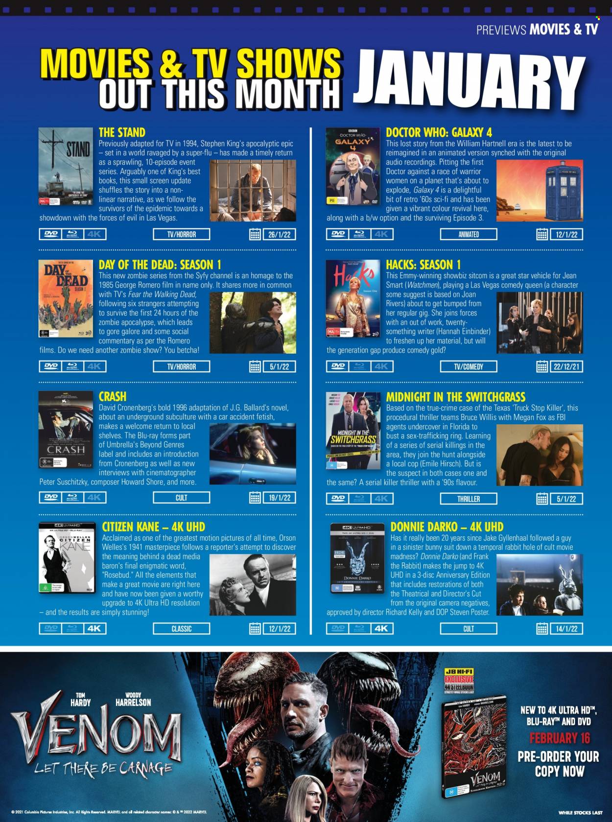 thumbnail - JB Hi-Fi Catalogue - 1 Jan 2022 - 31 Jan 2022 - Sales products - camera, UHD TV, ultra hd, TV, Blu-ray, umbrella, rabbit, Zombie, vehicle. Page 19.