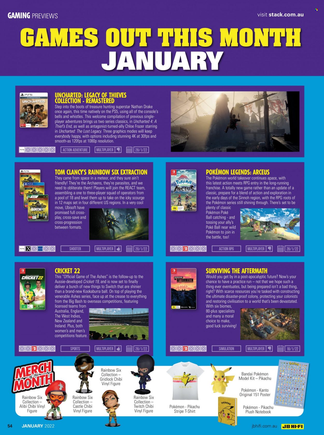 thumbnail - JB Hi-Fi Catalogue - 1 Jan 2022 - 31 Jan 2022 - Sales products - PlayStation, PlayStation 5, Pikachu, Pokémon, poke ball, model kit, switch. Page 54.