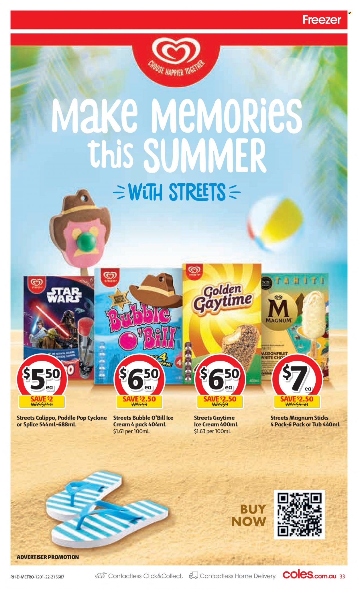 thumbnail - Coles Catalogue - 12 Jan 2022 - 18 Jan 2022 - Sales products - Magnum, ice cream, Golden Gaytime, Calippo. Page 33.