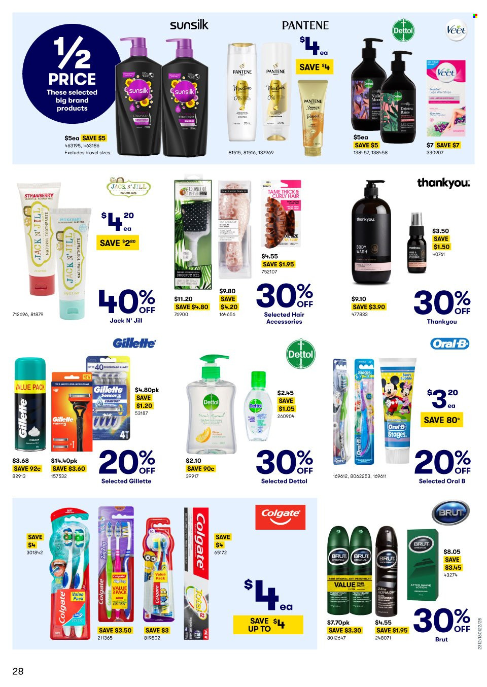 thumbnail - BIG W Catalogue - Sales products - Dettol, Sunsilk, Colgate, Oral-B, toothpaste, Pantene, Brut, Gillette, Veet. Page 28.