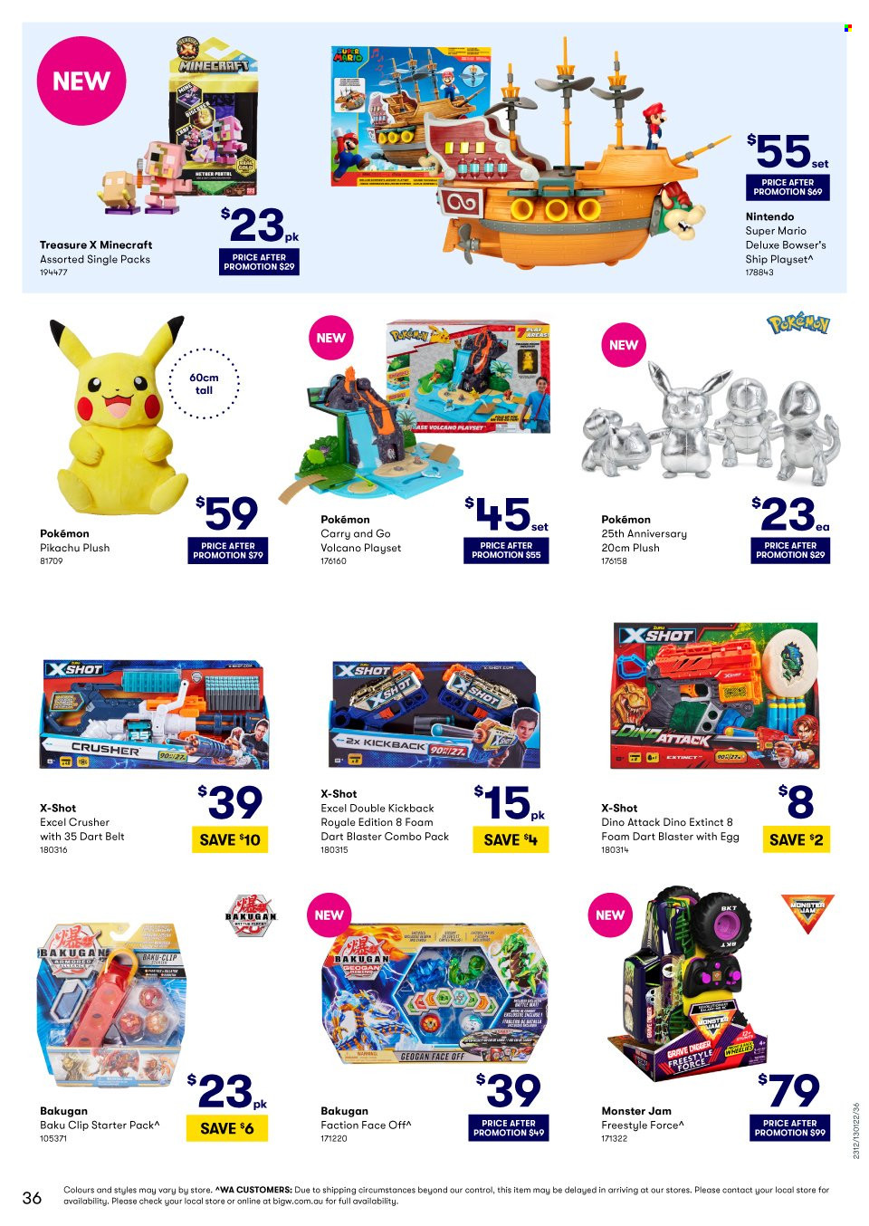 thumbnail - BIG W Catalogue - Sales products - Monster, Pokémon, Pikachu, Minecraft, belt, kickback, play set. Page 36.