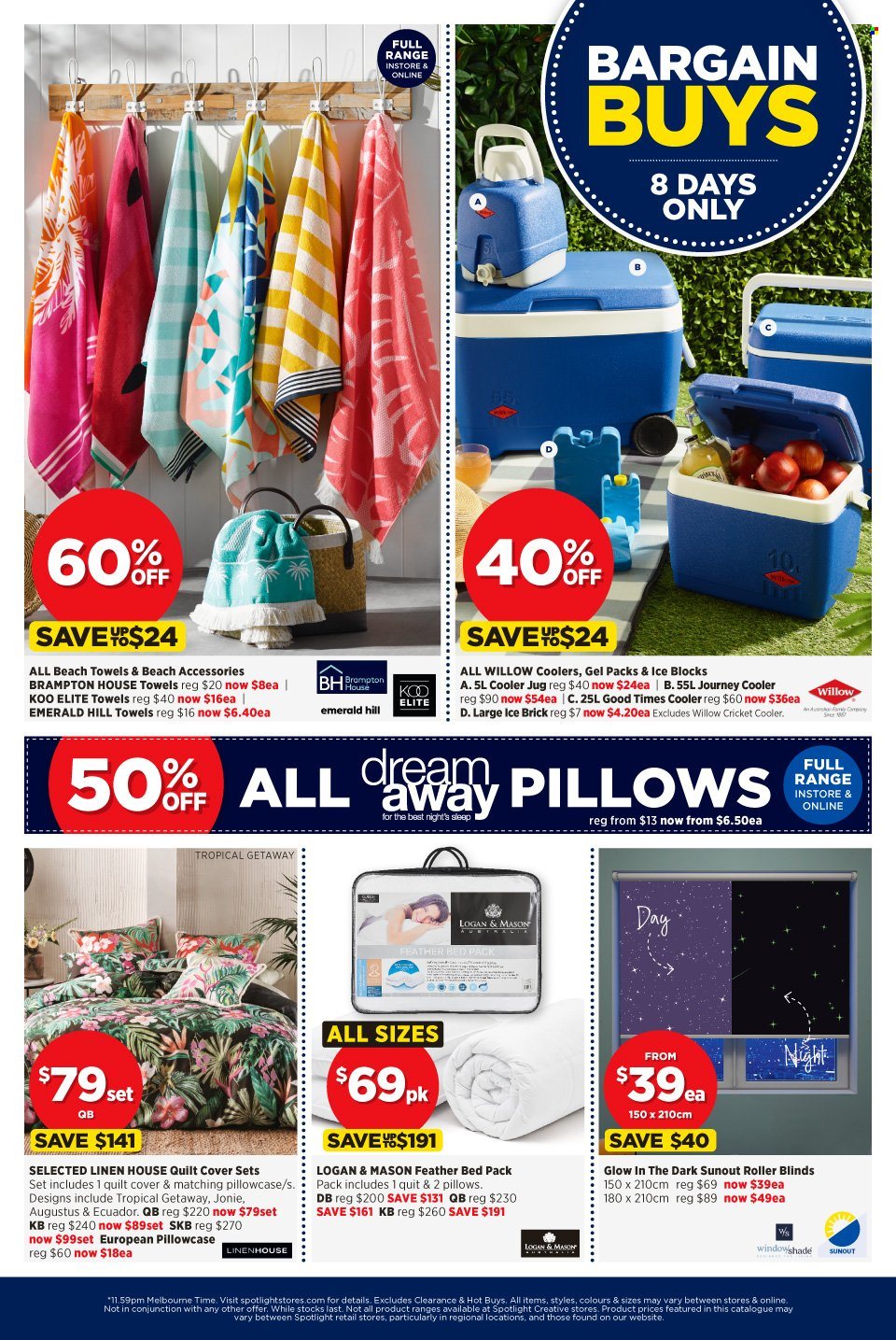 thumbnail - Spotlight Catalogue - 11 Jan 2022 - 18 Jan 2022 - Sales products - linens, pillow, pillowcase, quilt, beach towel, blinds. Page 4.