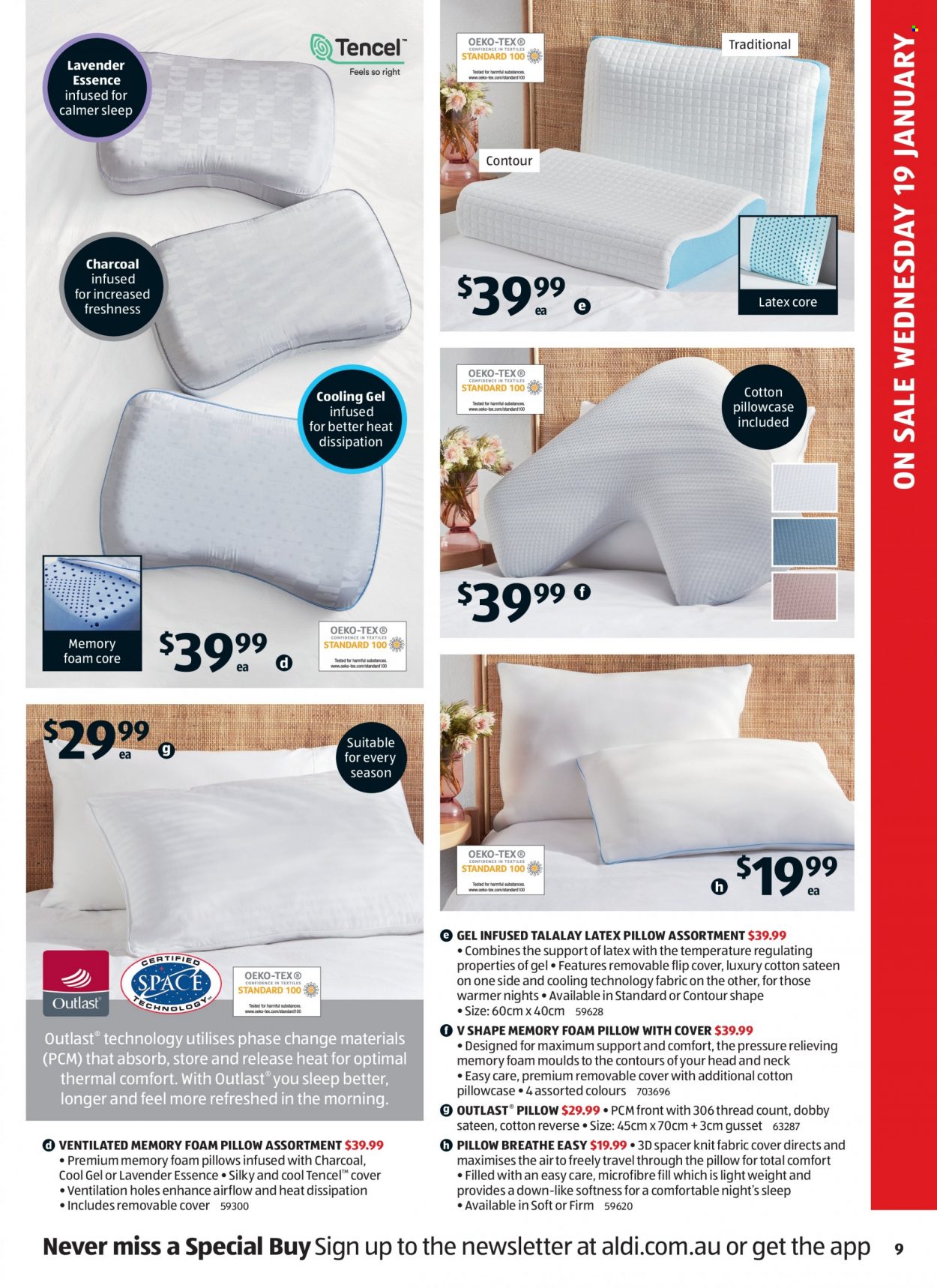 thumbnail - ALDI Catalogue - 19 Jan 2022 - 25 Jan 2022 - Sales products - contour, pillow, pillowcase, foam pillow. Page 9.