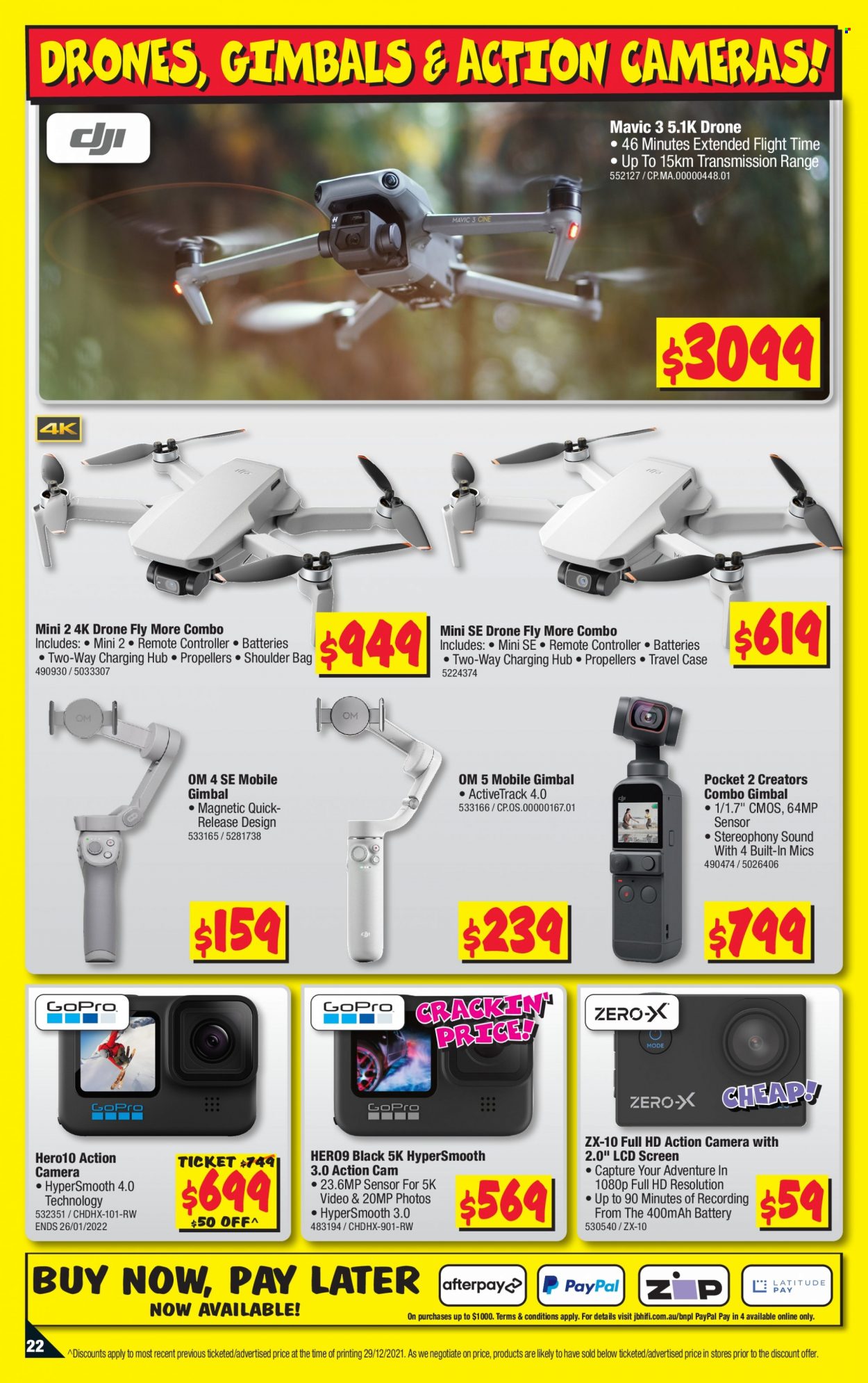 thumbnail - JB Hi-Fi Catalogue - 13 Jan 2022 - 26 Jan 2022 - Sales products - drone, Mavic, action camera, camera. Page 22.