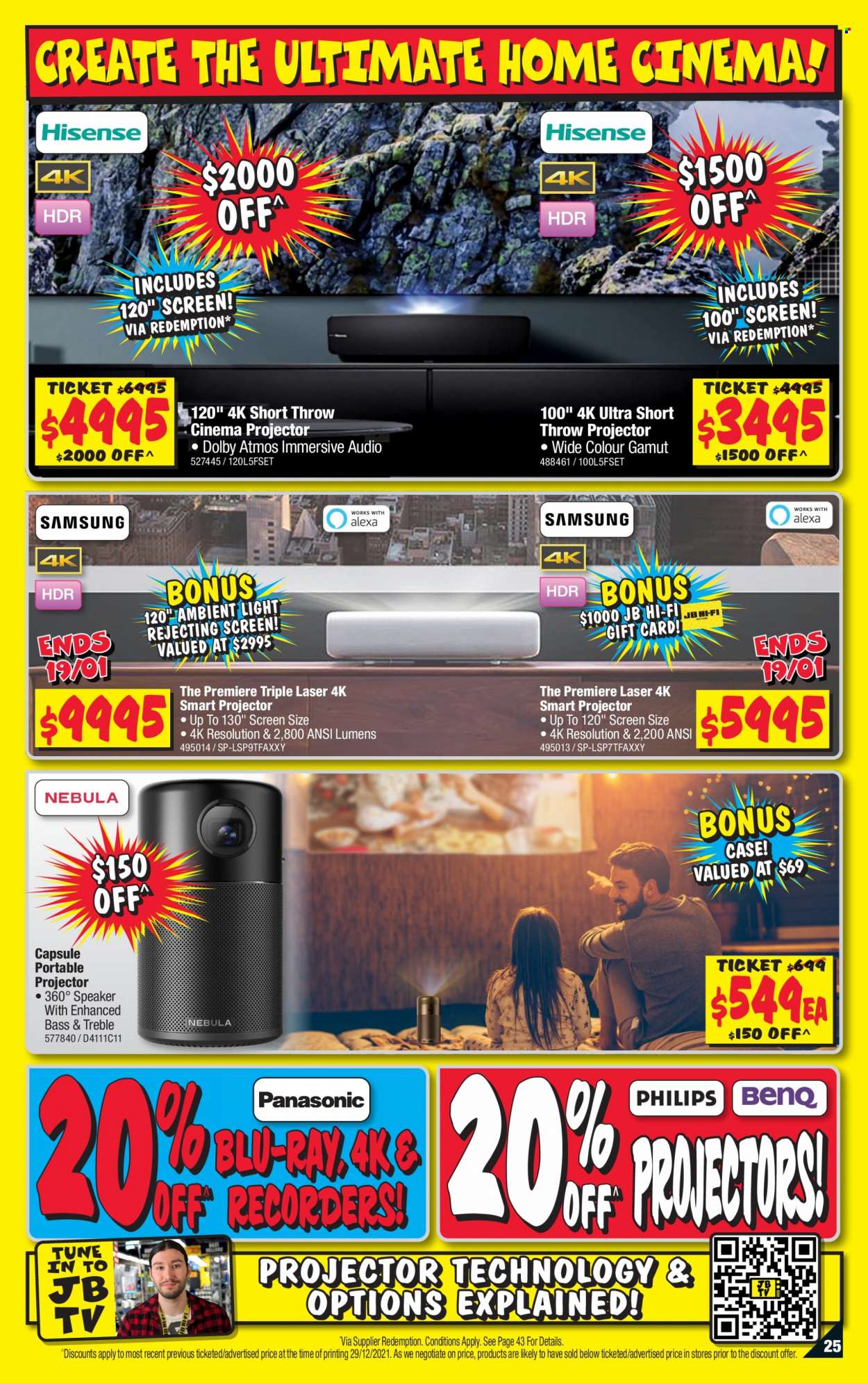 thumbnail - JB Hi-Fi Catalogue - 13 Jan 2022 - 26 Jan 2022 - Sales products - TV, Blu-ray, home theater, hi-fi, projector, speaker. Page 25.