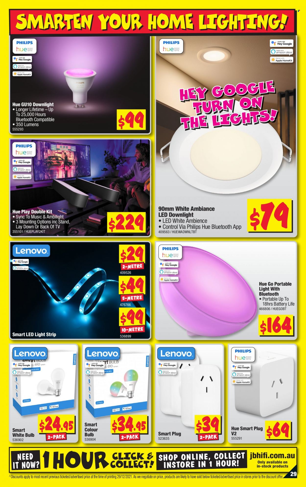 thumbnail - JB Hi-Fi Catalogue - 13 Jan 2022 - 26 Jan 2022 - Sales products - bulb, Philips, TV, LED light, light strip, lighting, smart plug. Page 29.