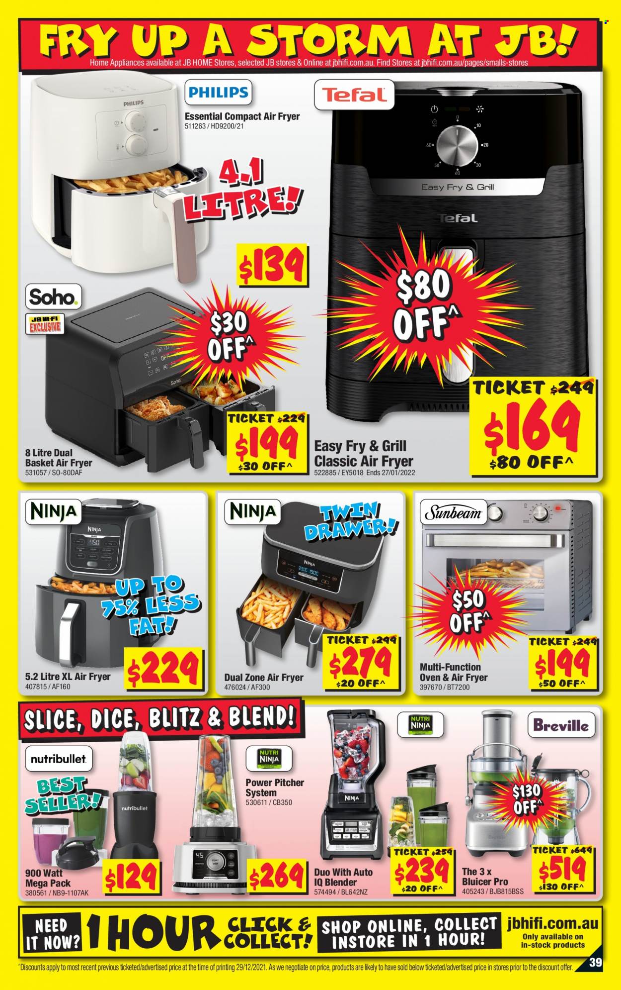 thumbnail - JB Hi-Fi Catalogue - 13 Jan 2022 - 26 Jan 2022 - Sales products - basket, oven, blender, air fryer. Page 39.