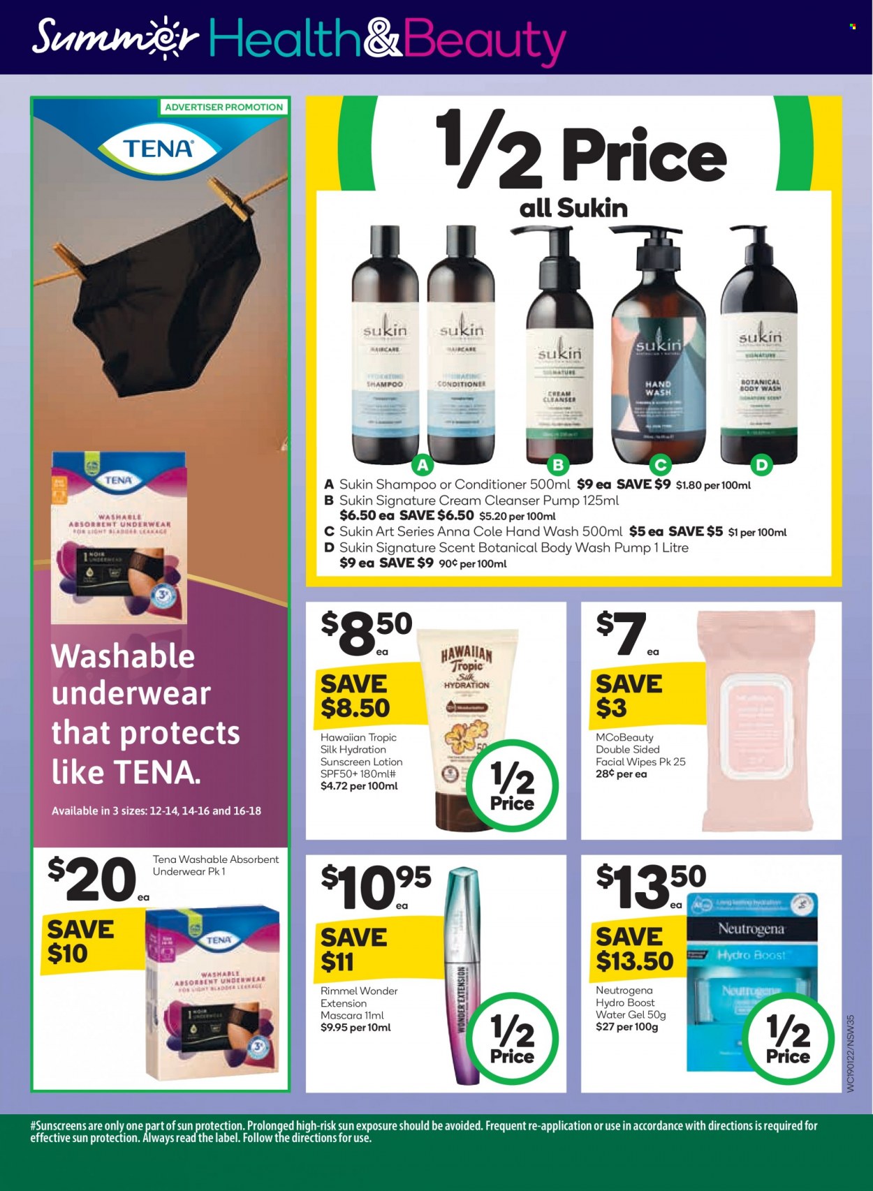 thumbnail - Woolworths Catalogue - 19 Jan 2022 - 25 Jan 2022 - Sales products - Silk, Boost, wipes, body wash, shampoo, hand wash, cleanser, Neutrogena, conditioner, Sukin, sunscreen lotion, mascara, Rimmel. Page 35.