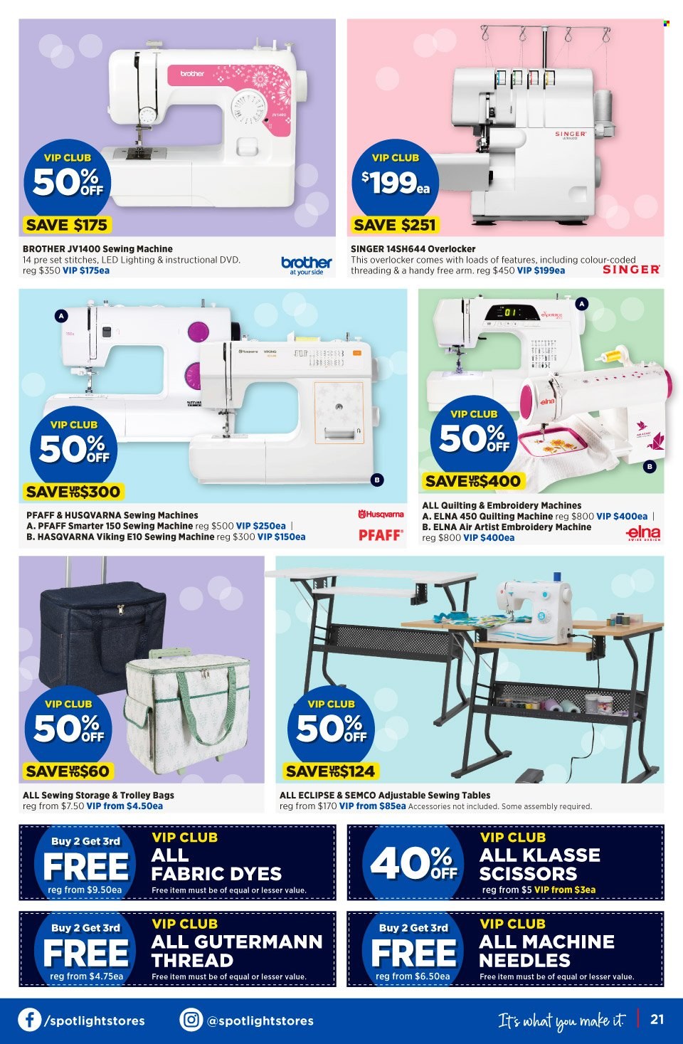 thumbnail - Spotlight Catalogue - 19 Jan 2022 - 8 Feb 2022 - Sales products - trolley, Brother, scissors, bag, DVD, sewing machine, lighting. Page 17.