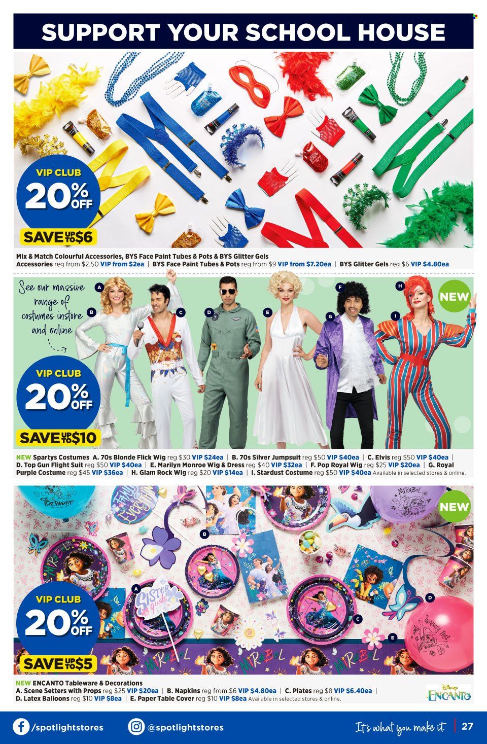 thumbnail - Spotlight Catalogue - 19 Jan 2022 - 8 Feb 2022 - Sales products - tableware, plate, pot, glitter, paper, balloons, napkins, face paint, costume. Page 23.