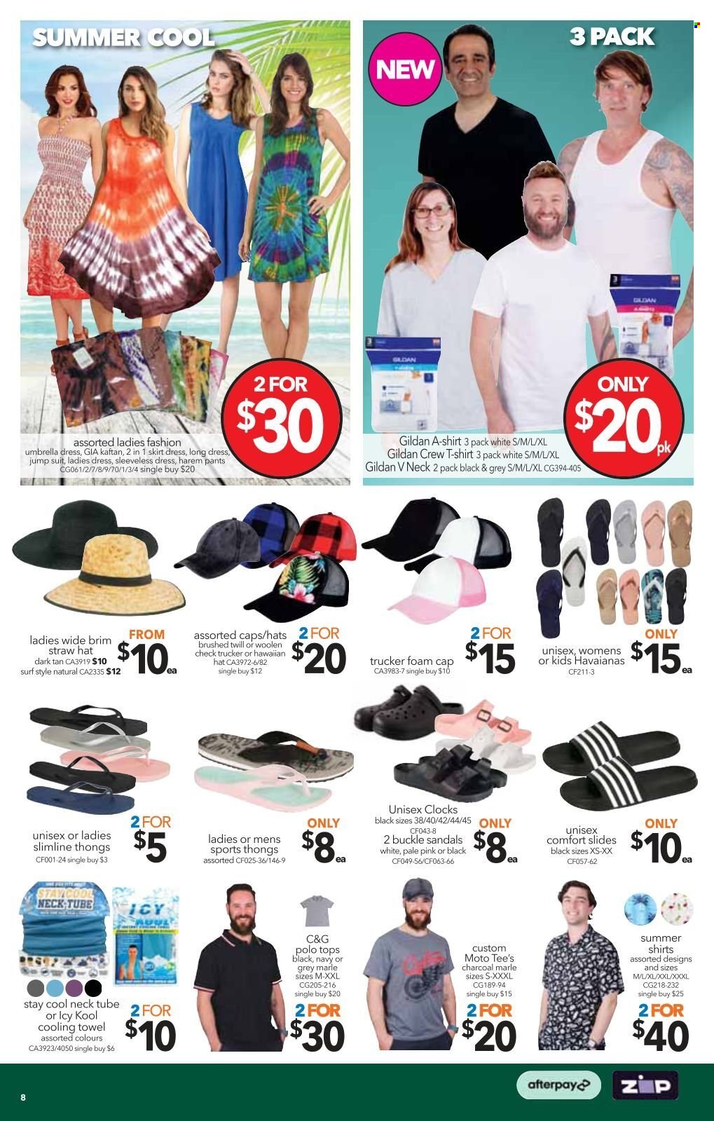 thumbnail - Cheap as Chips Catalogue - 19 Jan 2022 - 25 Jan 2022 - Sales products - pants, Surf, straw, towel, umbrella. Page 8.