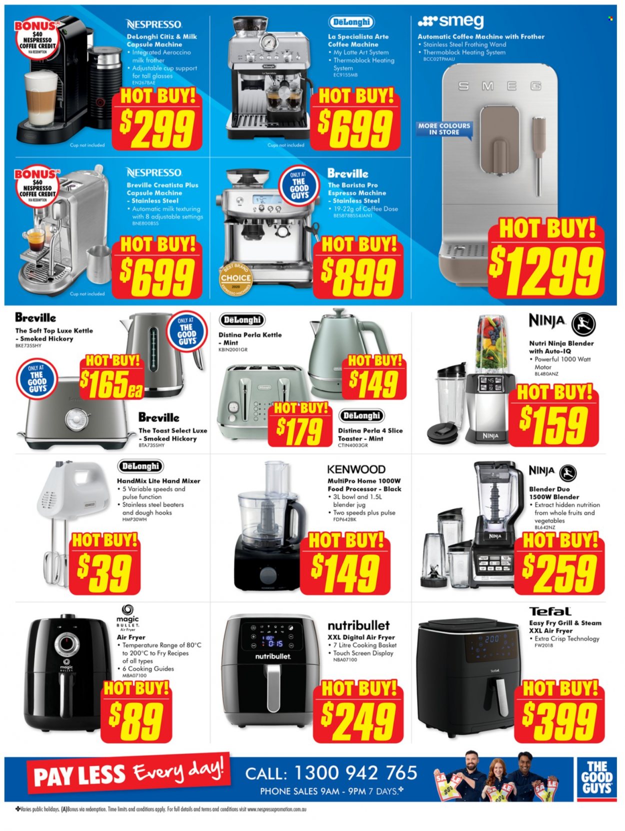 thumbnail - The Good Guys Catalogue - 19 Jan 2022 - 26 Jan 2022 - Sales products - Tefal, basket, Smeg, cup, coffee machine, Nespresso, De'Longhi, espresso maker, blender, mixer, hand mixer, air fryer, NutriBullet, Kenwood, food processor, toaster, kettle, milk frother, grill. Page 6.