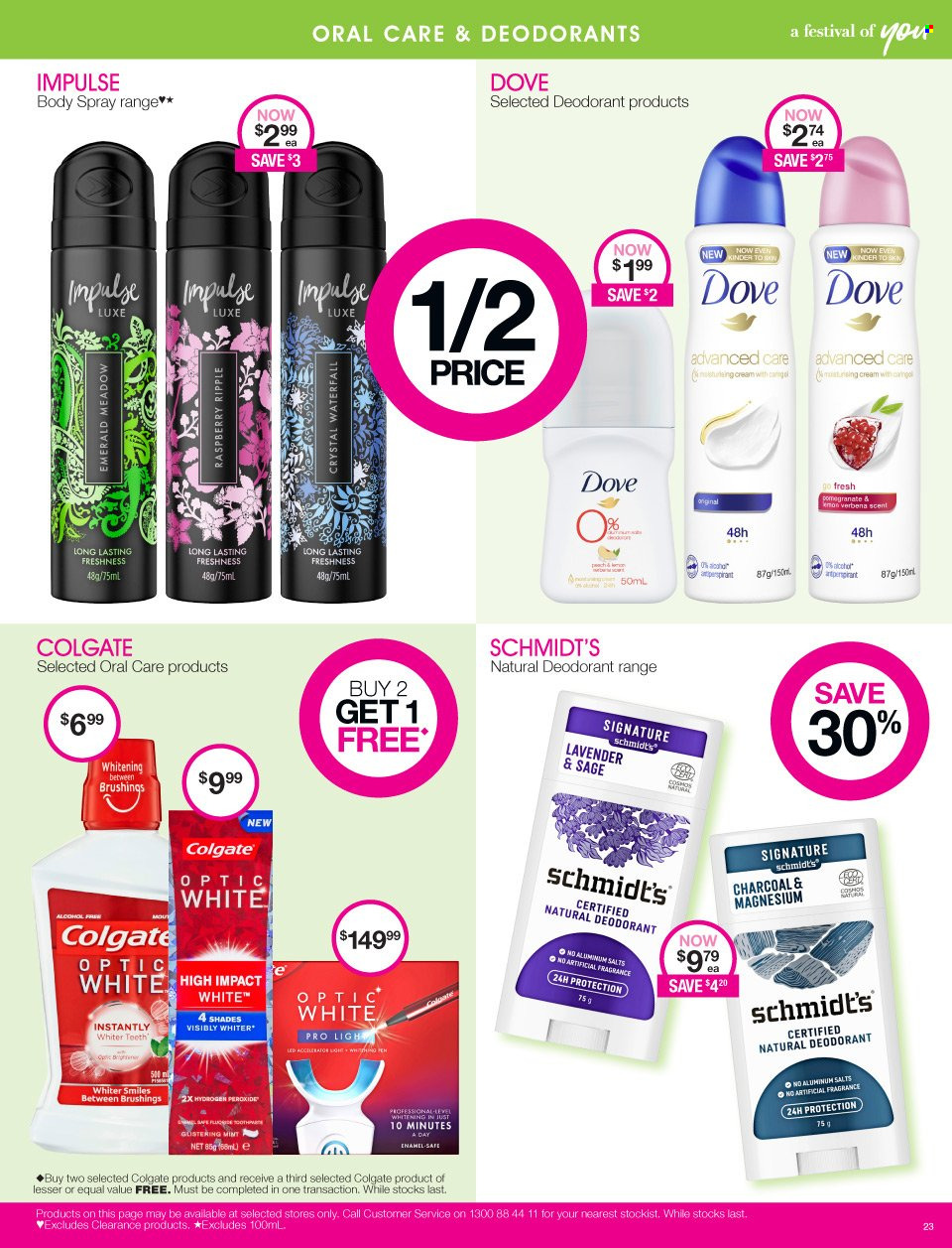 thumbnail - Priceline Pharmacy Catalogue - 21 Jan 2022 - 2 Feb 2022 - Sales products - Dove, Colgate, body spray, anti-perspirant, fragrance, deodorant, shades, magnesium. Page 23.