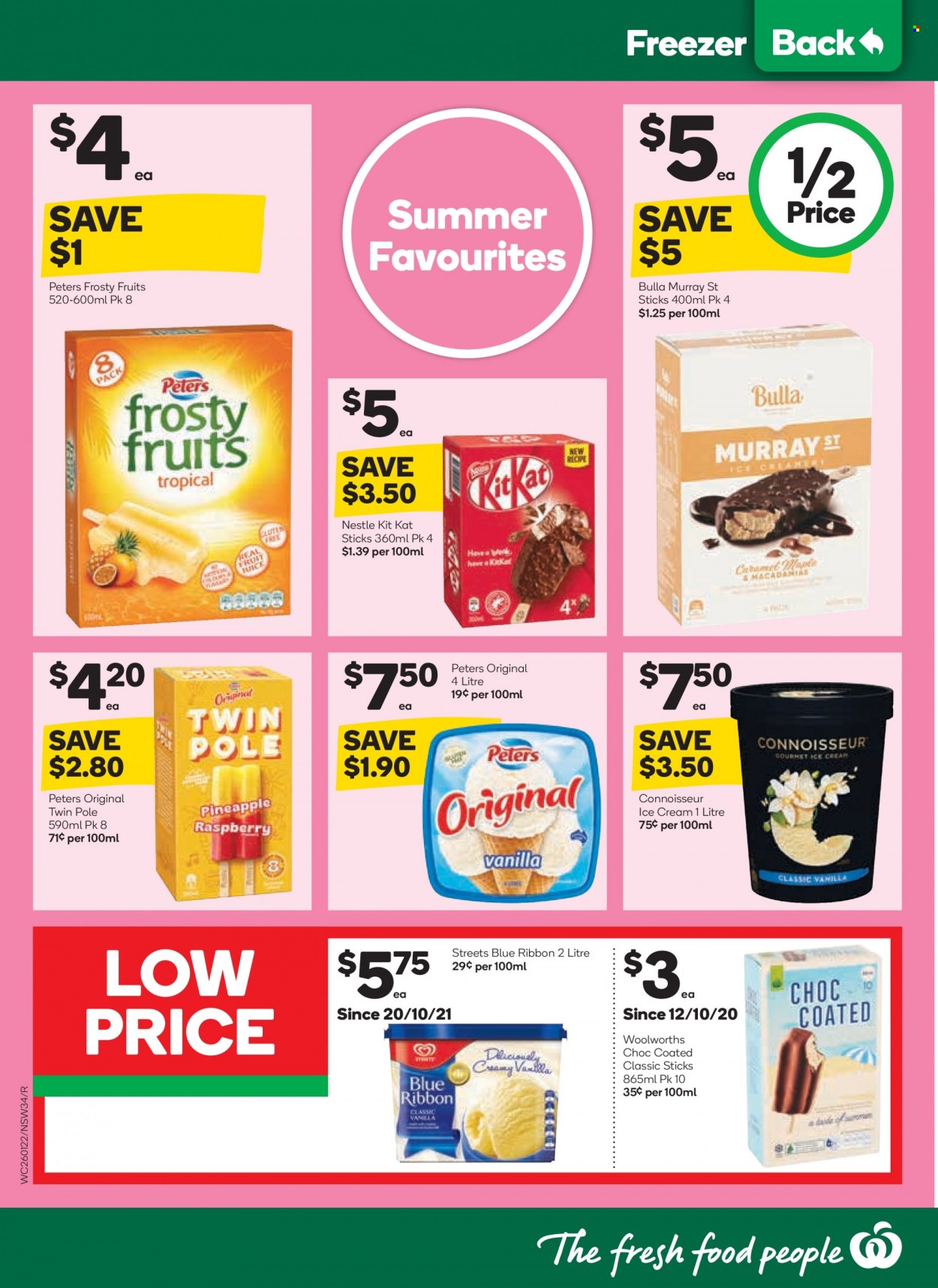 thumbnail - Woolworths Catalogue - 26 Jan 2022 - 1 Feb 2022 - Sales products - Blue Ribbon, pineapple, ice cream, Nestlé, KitKat. Page 34.