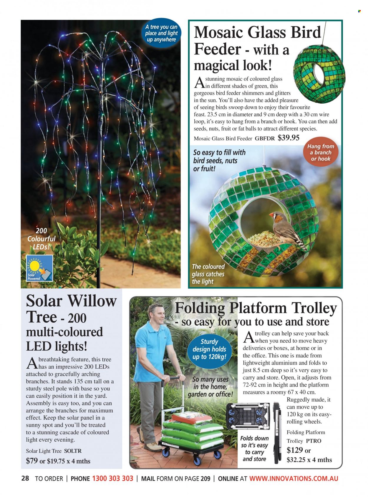 thumbnail - Innovations Catalogue - Sales products - hook, trolley, glitter, bird feeder, LED light, solar light. Page 28.