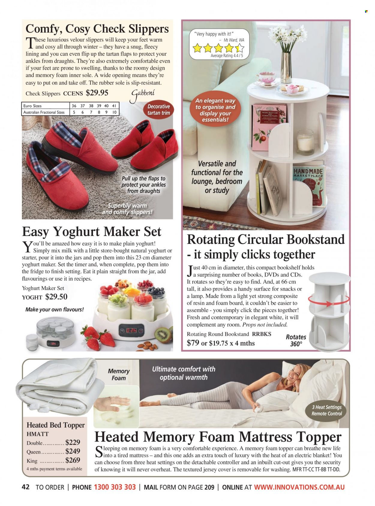 thumbnail - Innovations Catalogue - Sales products - slippers, jar, book, blanket, topper, mattress protector, remote control, electric blanket, jersey, Snug, lamp. Page 42.