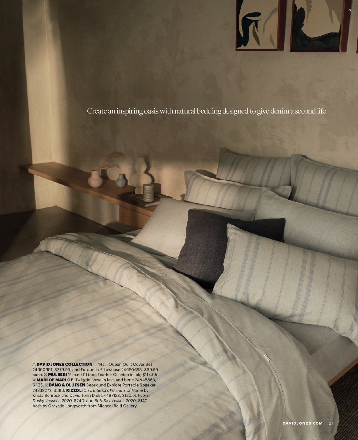 thumbnail - David Jones Catalogue - Sales products - bedding, cushion, linens, pillowcase, quilt, quilt cover set, Bang & Olufsen, speaker. Page 179.