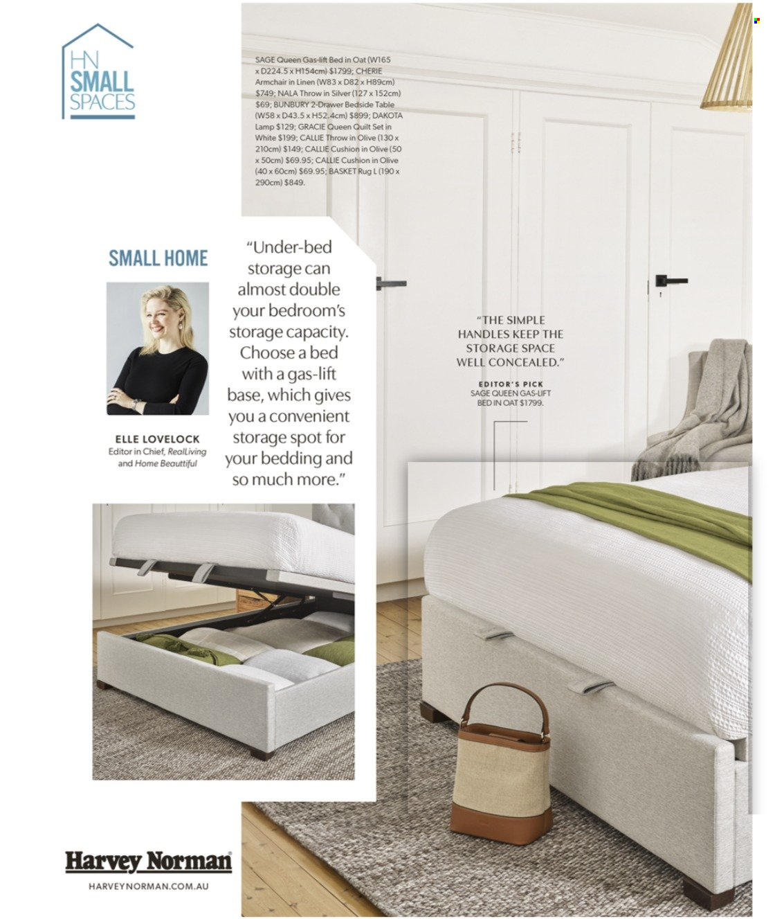 thumbnail - Harvey Norman Catalogue - 26 Mar 2022 - 31 May 2022 - Sales products - table, arm chair, bed, bedside table, cushion, basket, bedding, linens, quilt, lamp, rug. Page 6.