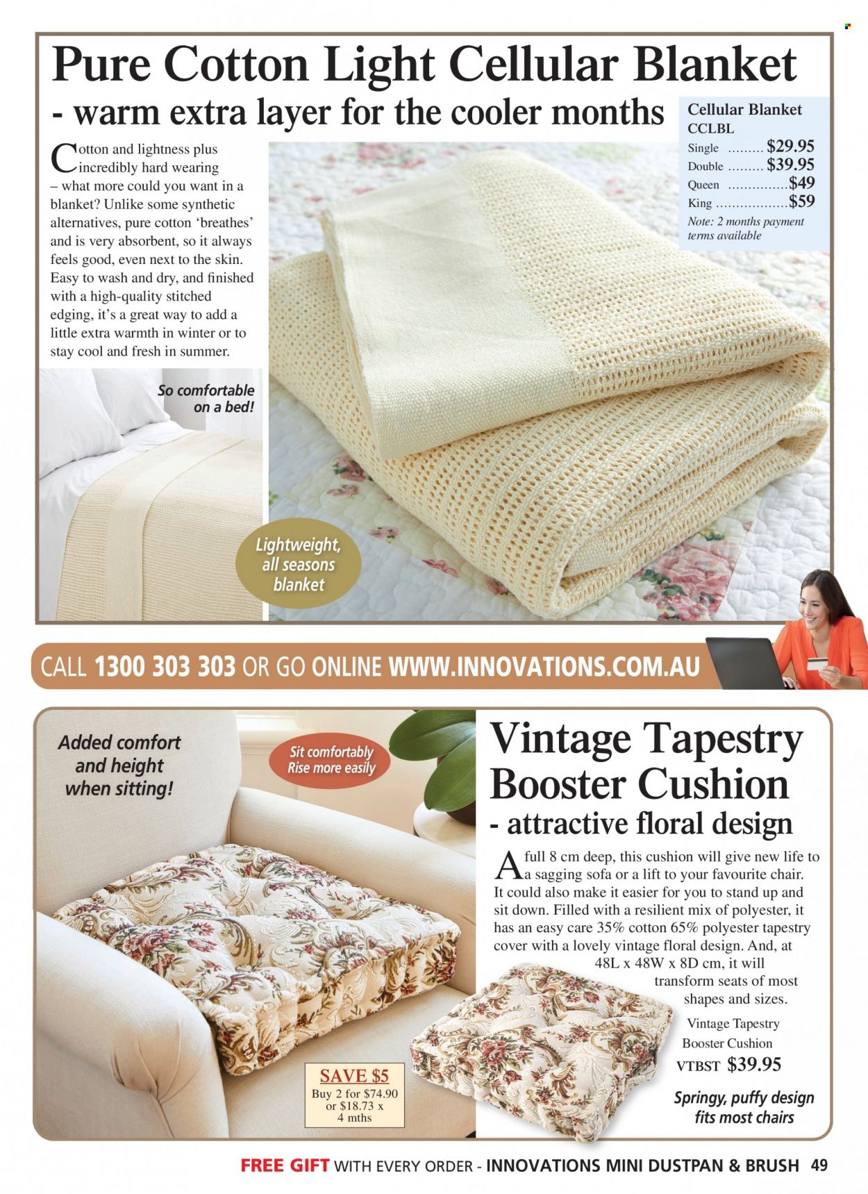 thumbnail - Innovations Catalogue - Sales products - brush, dustpan & brush, cushion, tapestry. Page 49.