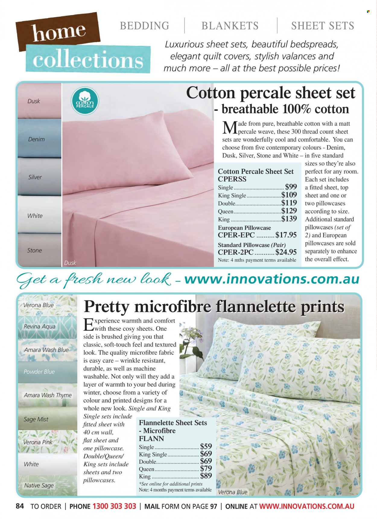 thumbnail - Innovations Catalogue - Sales products - bedding, bedspread, blanket, pillowcase, quilt, flannelette sheets, quilt cover set. Page 84.