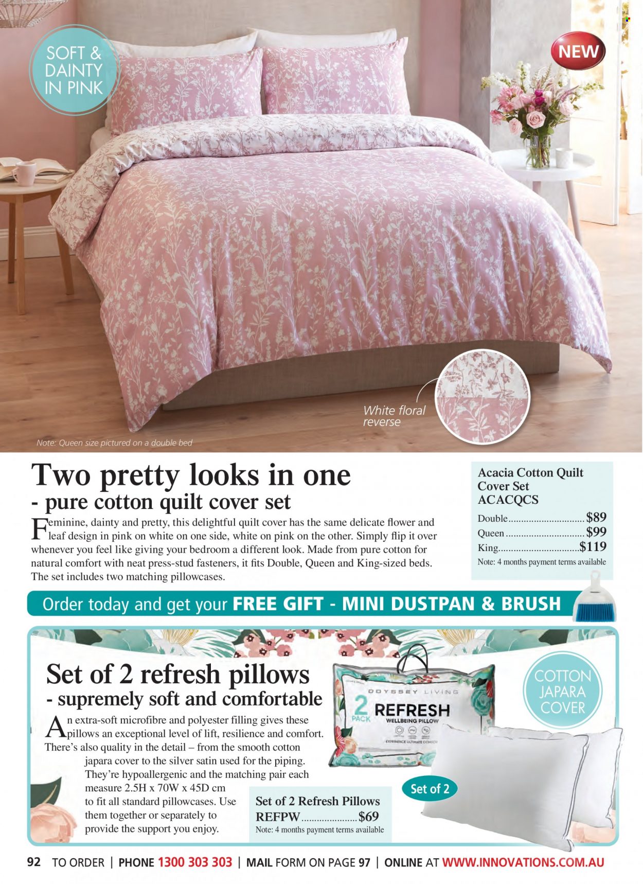 thumbnail - Innovations Catalogue - Sales products - dustpan & brush, pillow, pillowcase, quilt, cotton quilt, quilt cover set. Page 92.