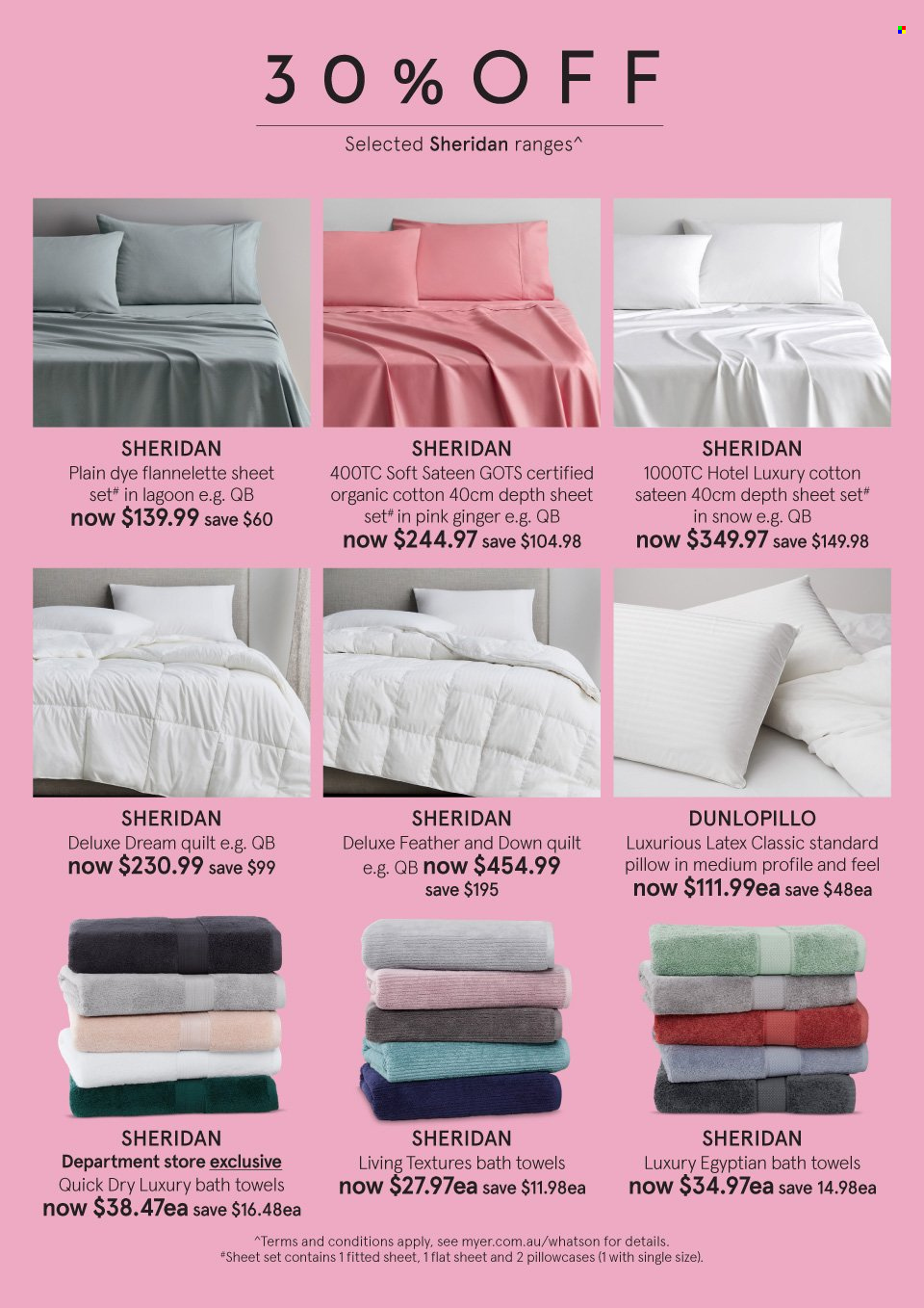 thumbnail - Myer Catalogue - Sales products - quick dry, pillow, pillowcase, quilt, flannelette sheets, bath towel, towel. Page 9.