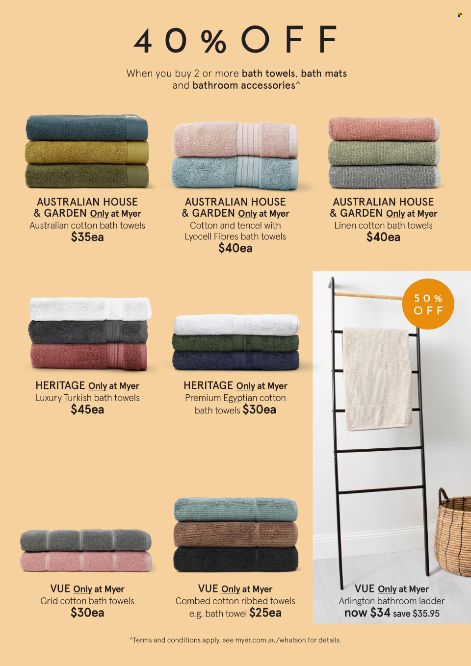 thumbnail - Myer Catalogue - Sales products - linens, bath mat, bath towel, towel. Page 12.