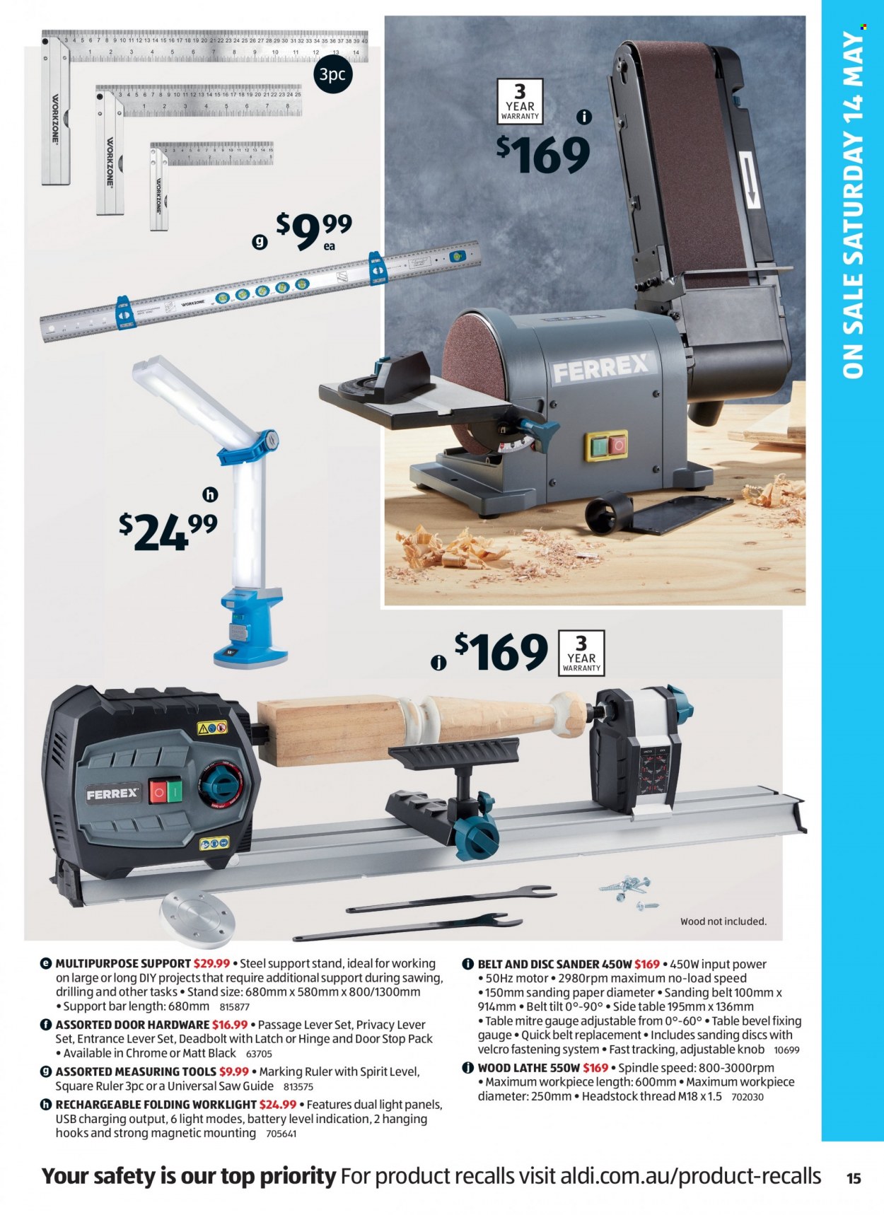 thumbnail - ALDI Catalogue - 11 May 2022 - 17 May 2022 - Sales products - paper, ruler, table, belt, lever set, saw. Page 15.