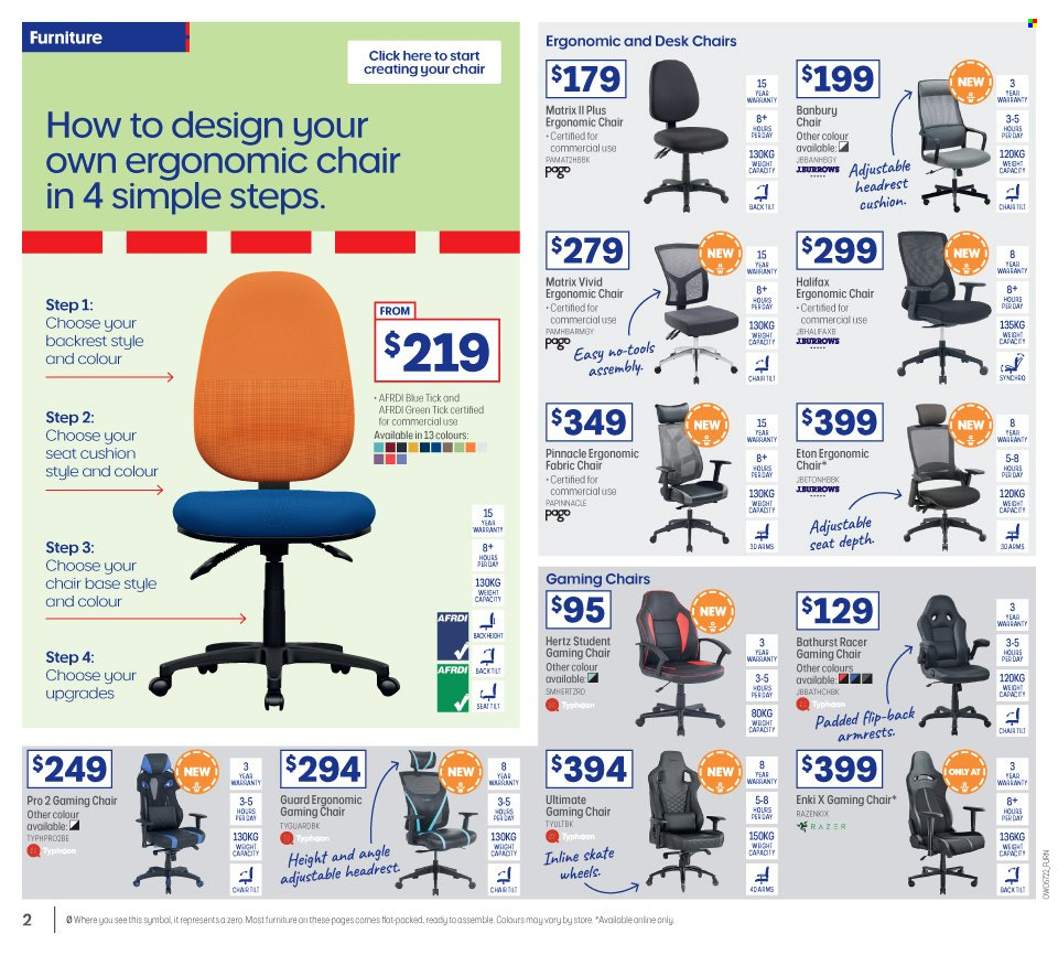 thumbnail - Officeworks Catalogue - 5 May 2022 - 19 May 2022 - Sales products - Razer, cushion, desk, chair. Page 2.