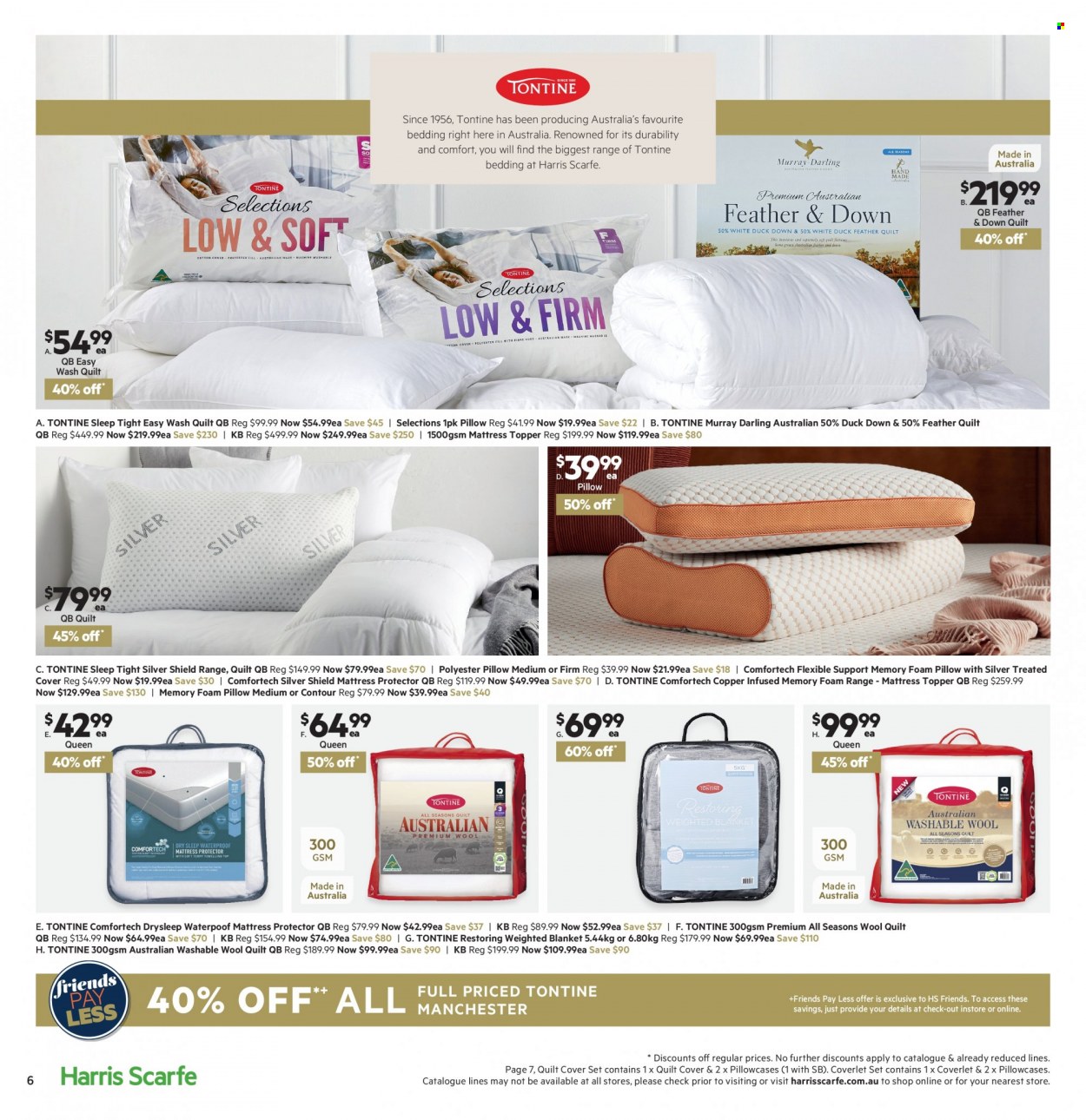 thumbnail - Harris Scarfe Catalogue - 9 May 2022 - 22 May 2022 - Sales products - bedding, blanket, topper, pillow, pillowcase, quilt, wool quilt, mattress protector, foam pillow, quilt cover set, weighted blanket. Page 6.
