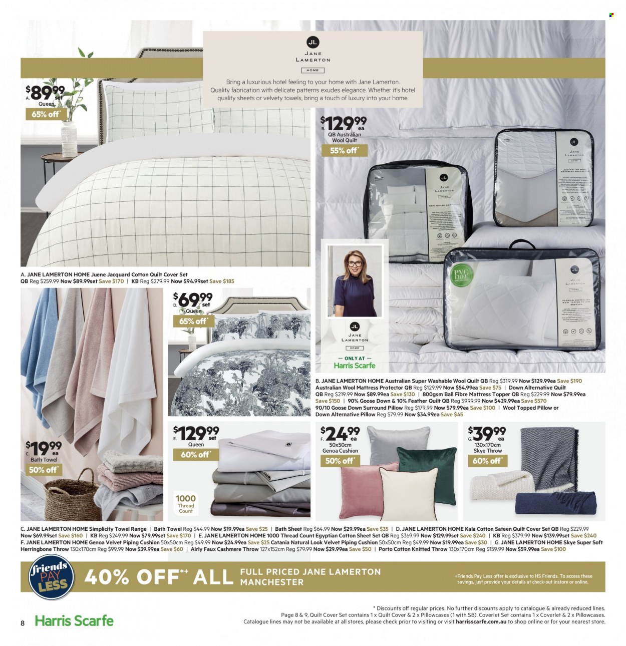 thumbnail - Harris Scarfe Catalogue - 9 May 2022 - 22 May 2022 - Sales products - cushion, topper, pillow, pillowcase, quilt, wool quilt, mattress protector, cotton quilt, quilt cover set, bath towel, towel. Page 8.
