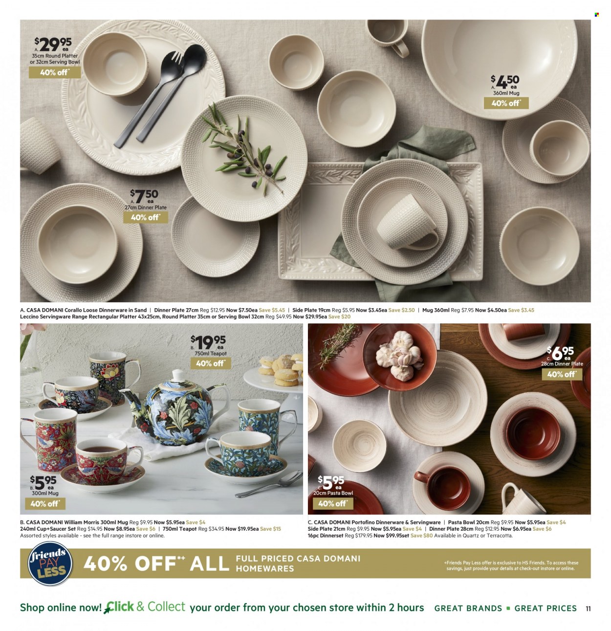 thumbnail - Harris Scarfe Catalogue - 9 May 2022 - 22 May 2022 - Sales products - dinnerware set, mug, teapot, plate, saucer, cup, dinner plate, serving bowl, bowl. Page 11.