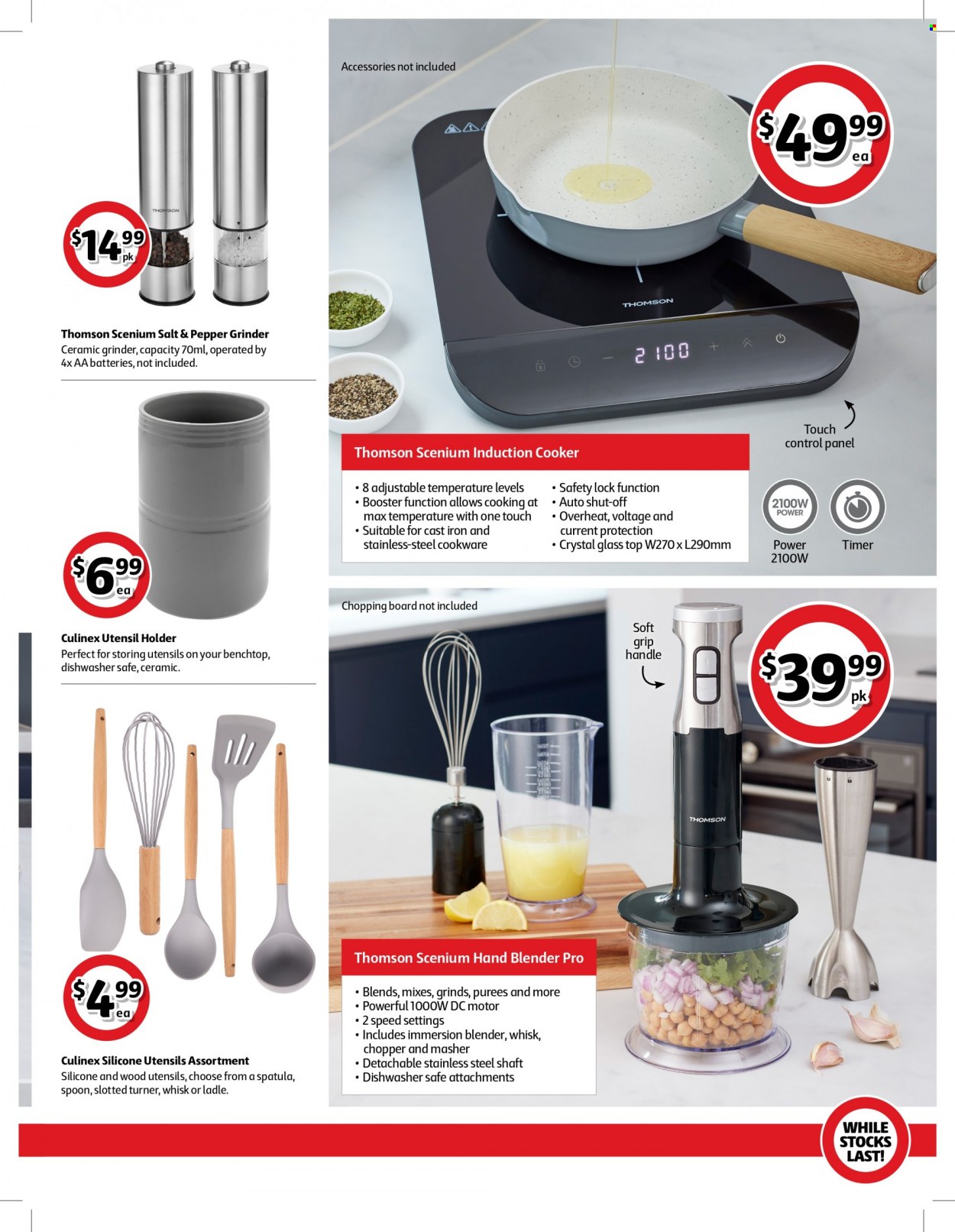 thumbnail - Coles Catalogue - 13 May 2022 - 19 May 2022 - Sales products - cookware set, spatula, spoon, utensils, chopping board, handy chopper, aa batteries, Thomson, hand blender, grinder. Page 3.