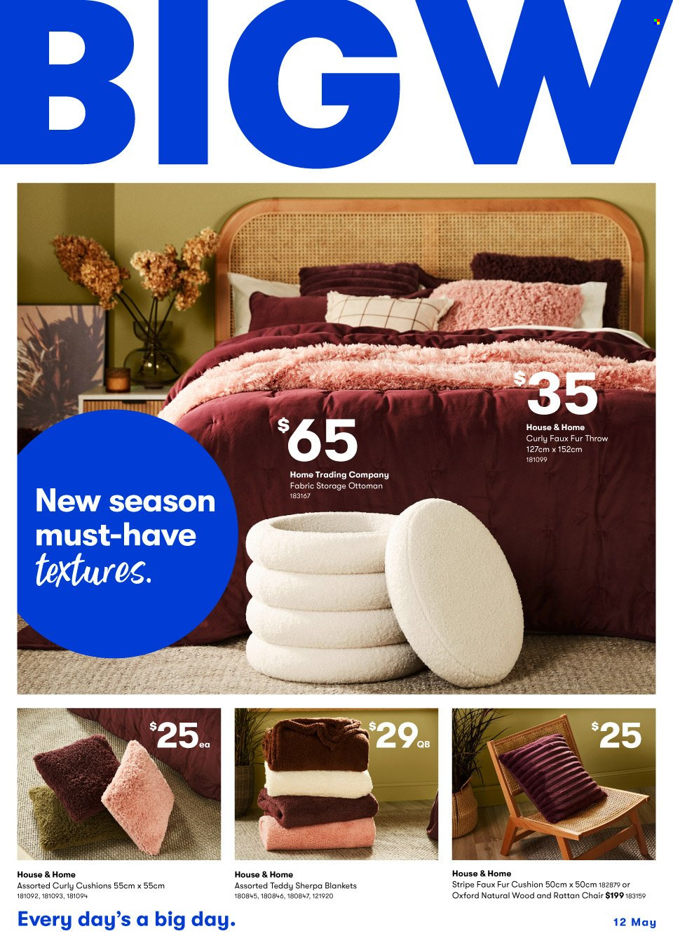 thumbnail - BIG W Catalogue - Sales products - blanket, cushion, sherpa, teddy, chair. Page 1.