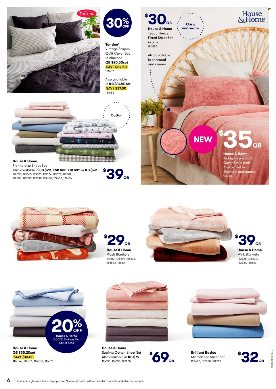 thumbnail - BIG W Catalogue - Sales products - blanket, pillow, quilt, flannelette sheets, quilt cover set, electric blanket, teddy, charcoal. Page 6.