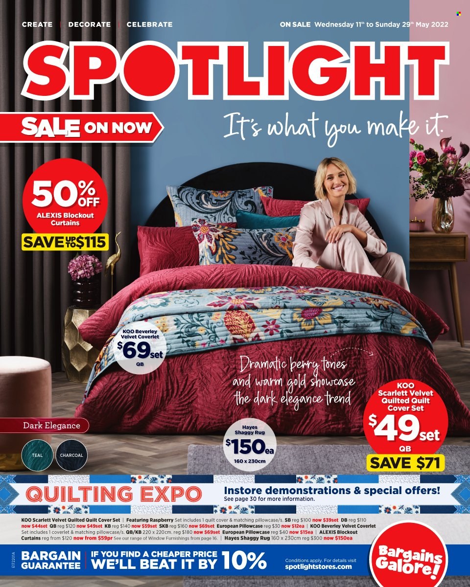thumbnail - Spotlight Catalogue - 11 May 2022 - 29 May 2022 - Sales products - pillowcase, quilt, curtain, quilt cover set. Page 1.