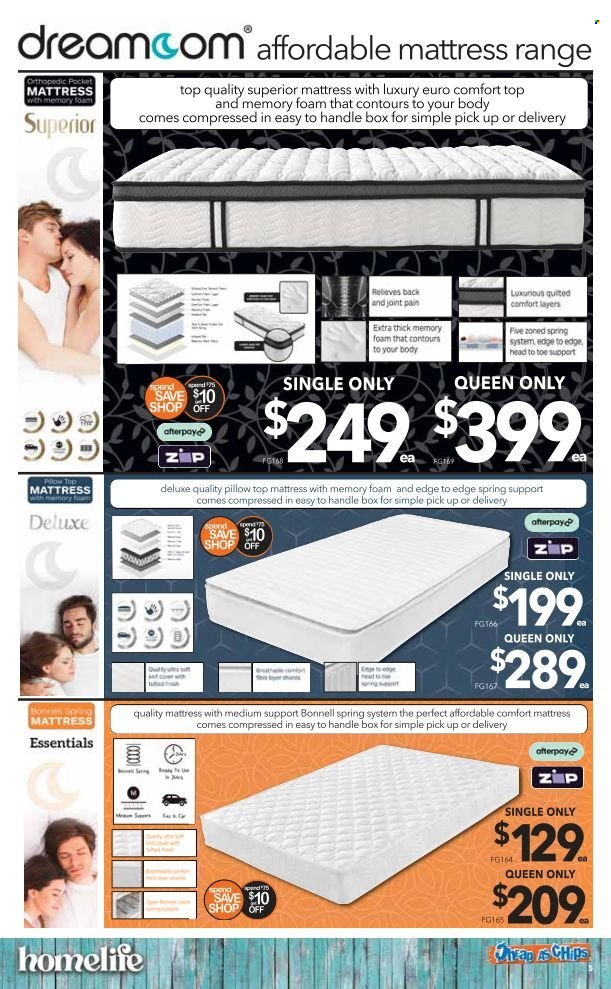 thumbnail - Cheap as Chips Catalogue - 11 May 2022 - 17 May 2022 - Sales products - mattress, pillow. Page 5.
