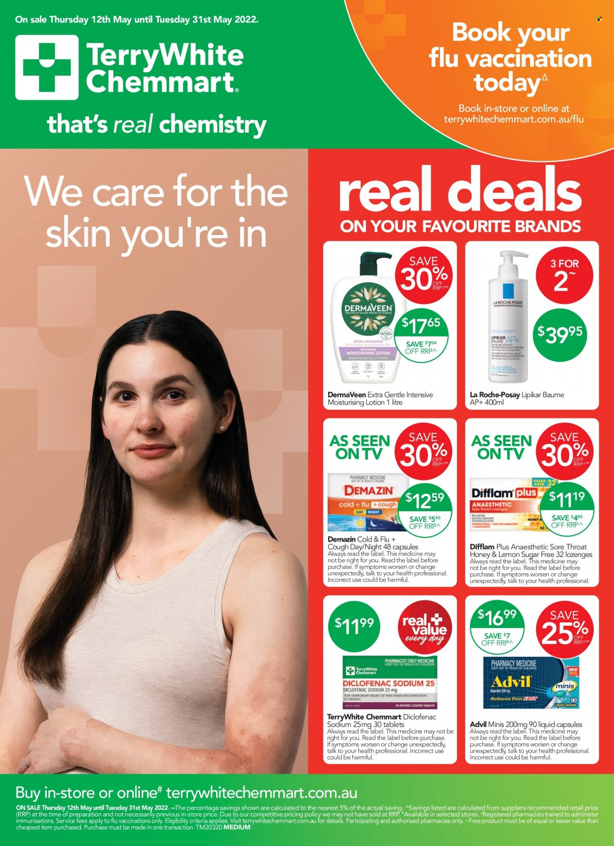 thumbnail - TerryWhite Chemmart Catalogue - 12 May 2022 - 31 May 2022 - Sales products - La Roche-Posay, body lotion, Cold & Flu, Advil Rapid. Page 1.