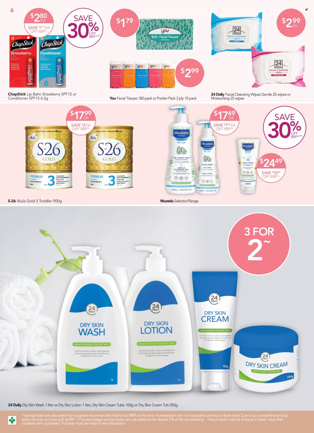 thumbnail - TerryWhite Chemmart Catalogue - 12 May 2022 - 31 May 2022 - Sales products - cleansing wipes, wipes, Aveeno, tissues, facial tissues, lip balm, conditioner, body lotion. Page 6.