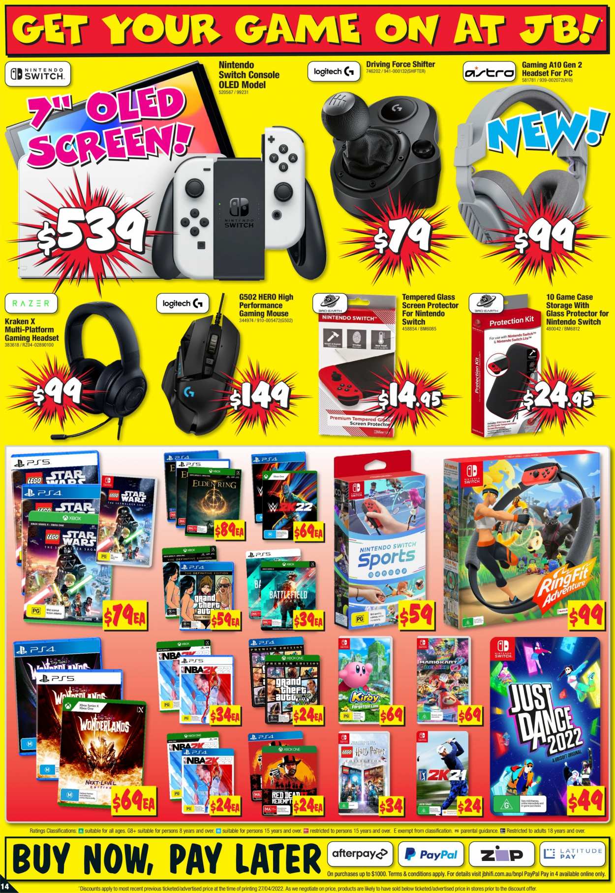 thumbnail - JB Hi-Fi Catalogue - 12 May 2022 - 25 May 2022 - Sales products - gaming mouse, gaming headset, Nintendo Switch, mouse, headset. Page 14.