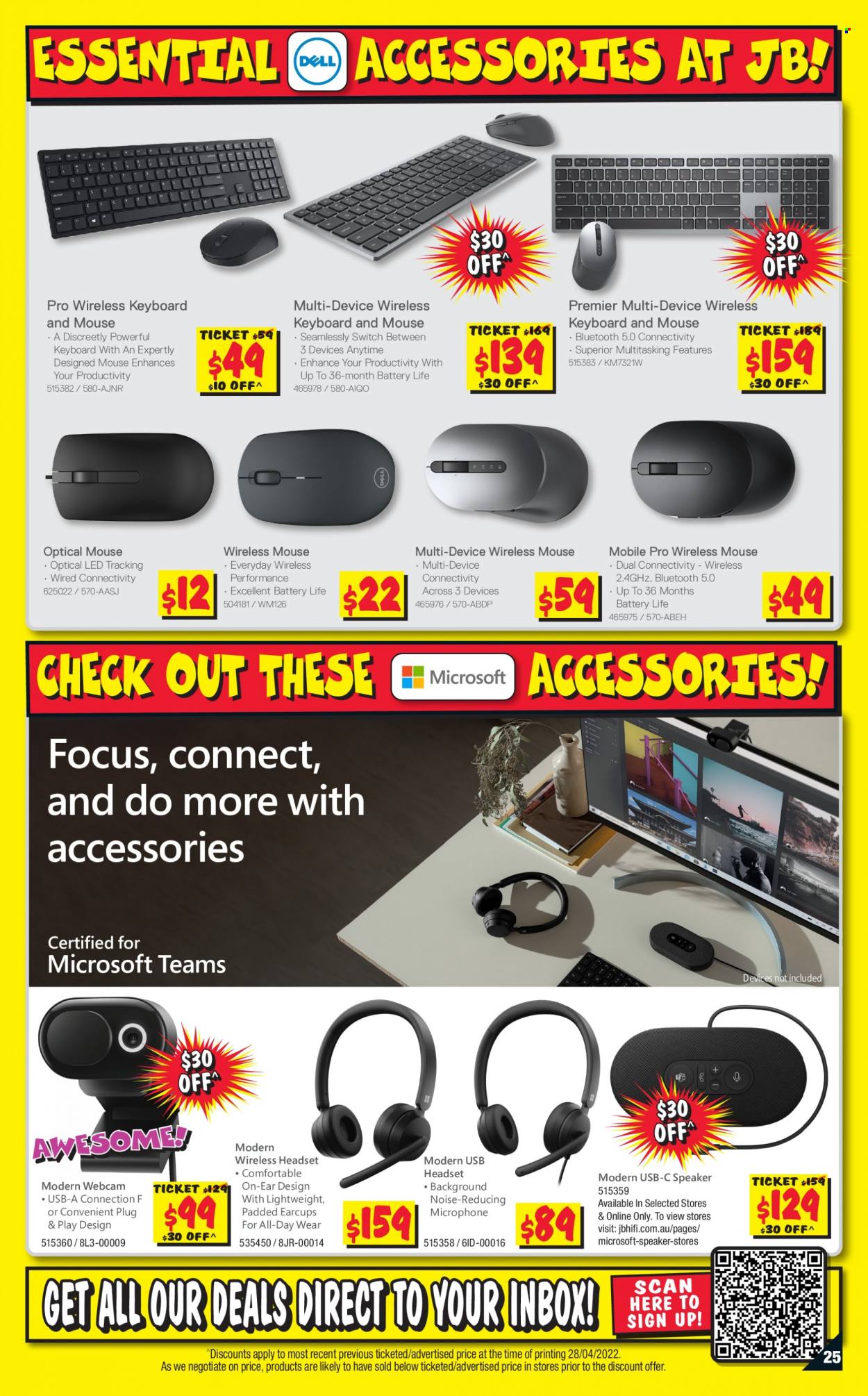 thumbnail - JB Hi-Fi Catalogue - 12 May 2022 - 25 May 2022 - Sales products - webcam, mouse, keyboard, speaker, microphone, headset. Page 25.