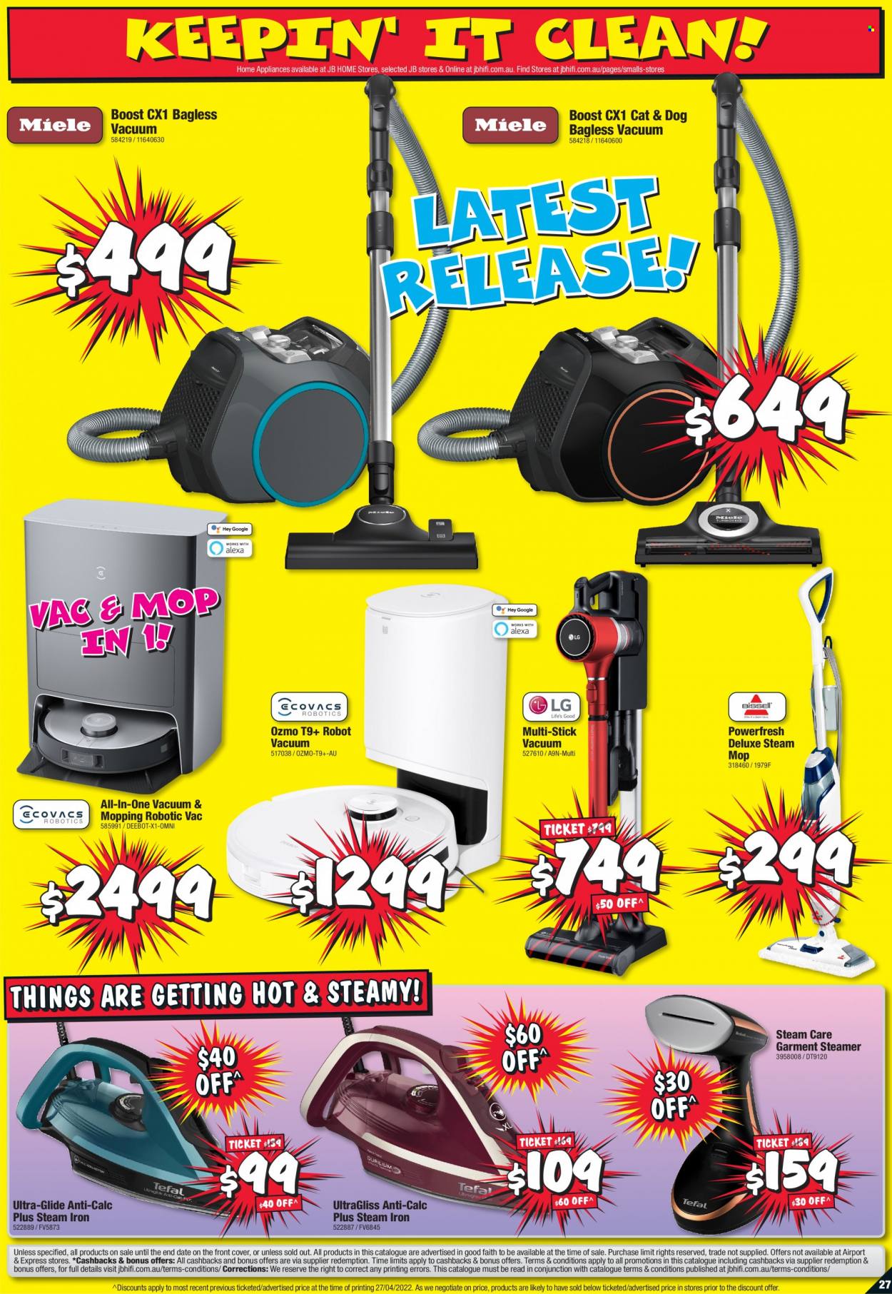 thumbnail - JB Hi-Fi Catalogue - 12 May 2022 - 25 May 2022 - Sales products - omni, robot vacuum, steam iron, iron, steam cleaner, garment steamer. Page 27.