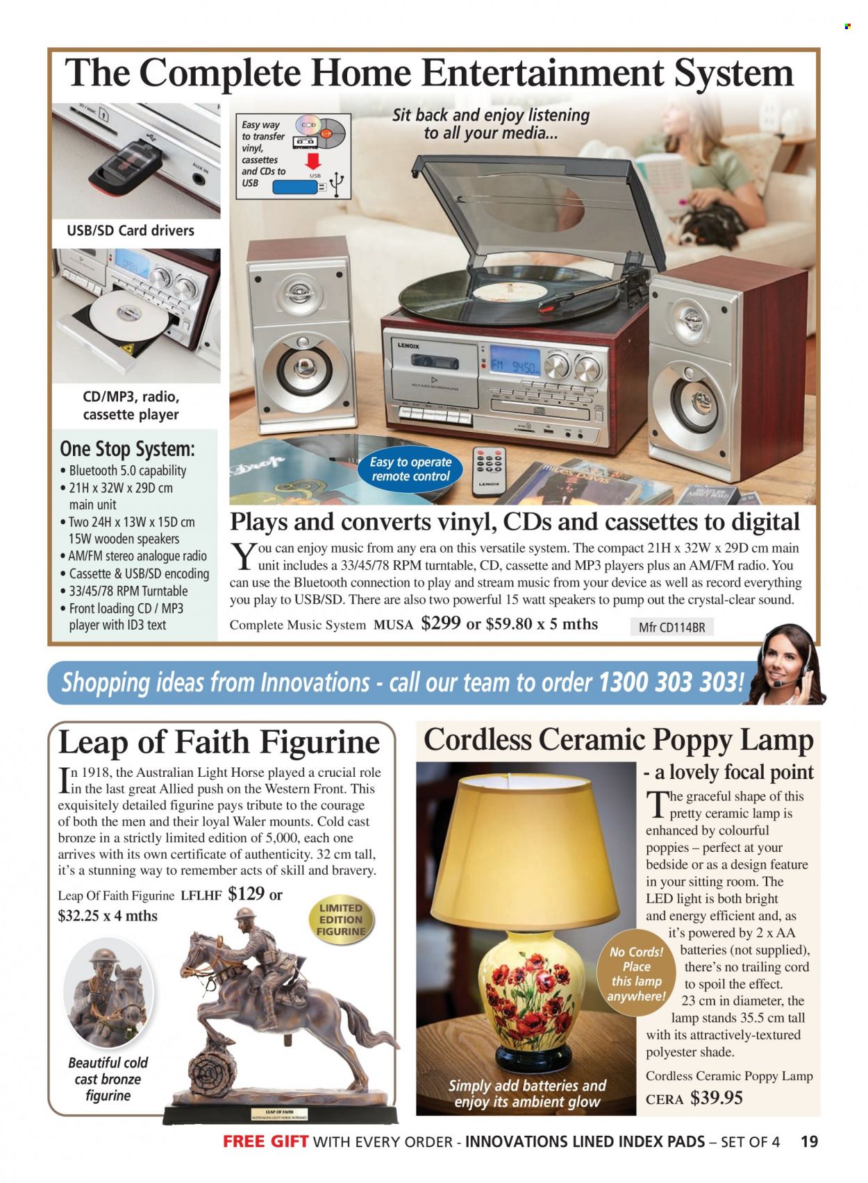 thumbnail - Innovations Catalogue - Sales products - radio, mp3 player, speaker, remote control, lamp, LED light. Page 19.
