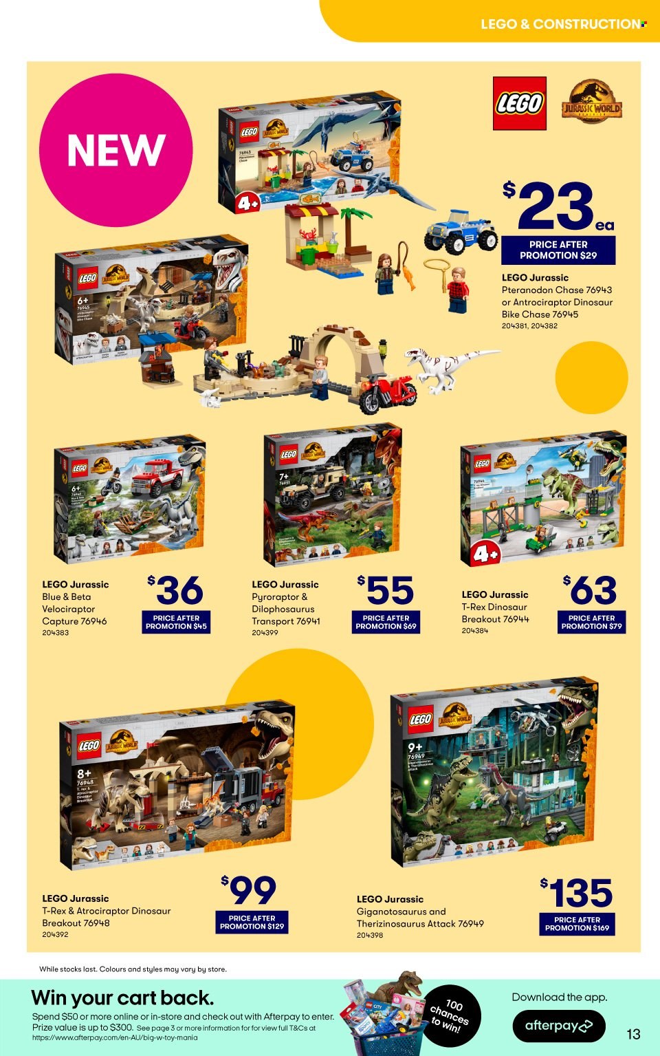 thumbnail - BIG W Catalogue - Sales products - BETA, LEGO, LEGO Jurassic World, toys, dinosaur, cart. Page 13.