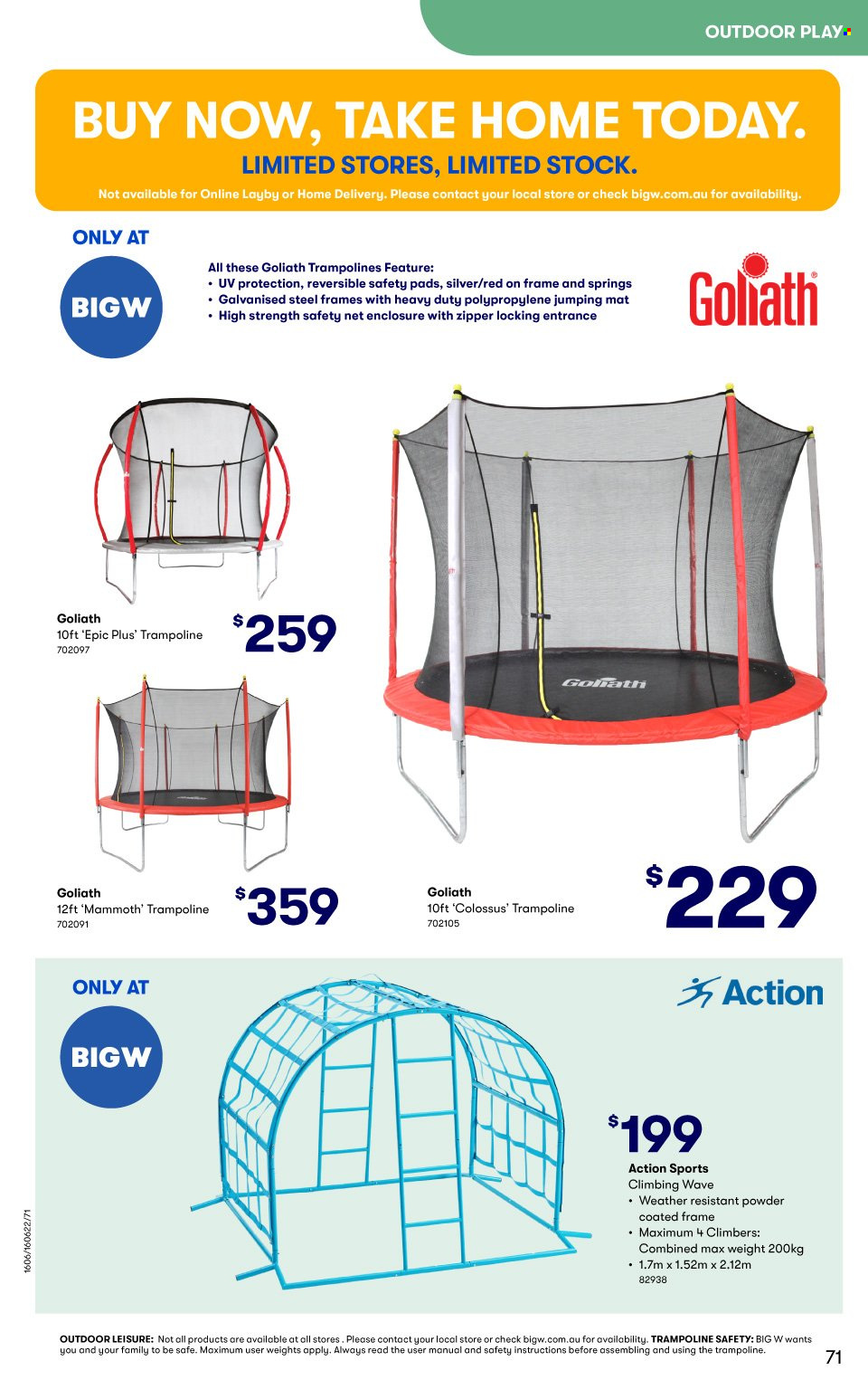 thumbnail - BIG W Catalogue - Sales products - WAVE, trampoline. Page 71.