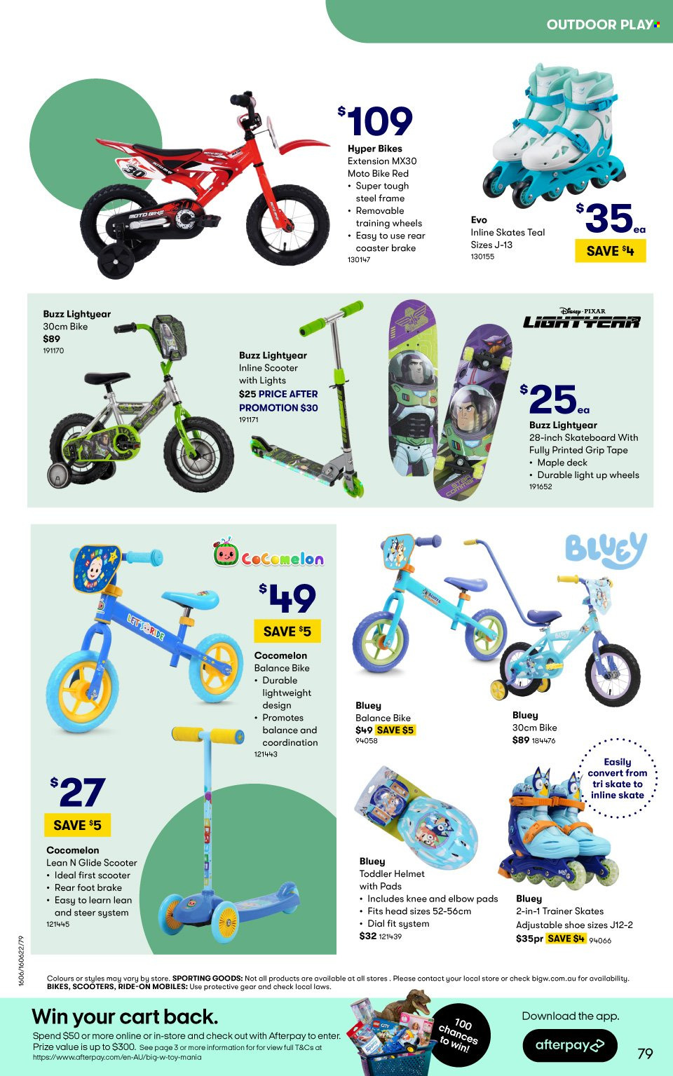 thumbnail - BIG W Catalogue - Sales products - Disney, Dial, helmet, inline skates, skateboard, toys, cart. Page 79.