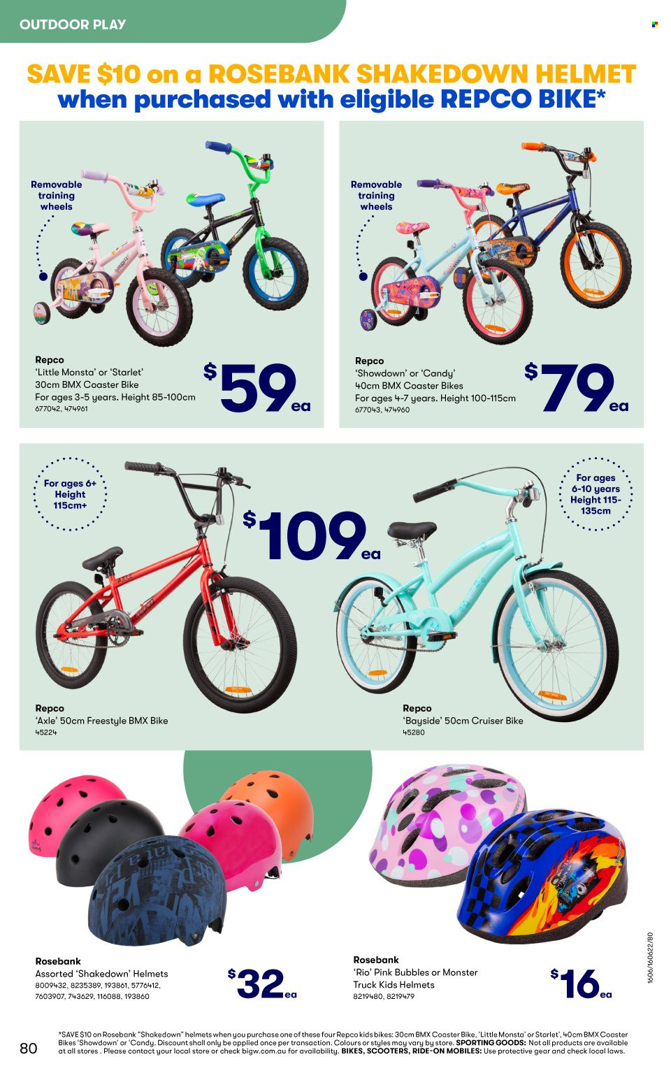 thumbnail - BIG W Catalogue - Sales products - Monster, helmet, kids bike, cruiser. Page 80.