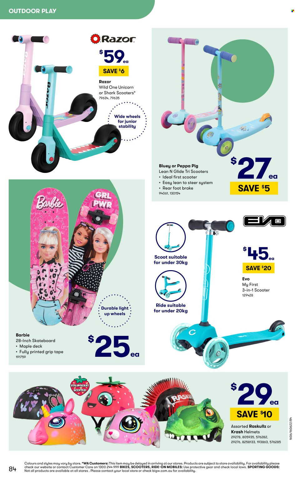 thumbnail - BIG W Catalogue - Sales products - razor, Peppa Pig, Barbie, skateboard. Page 84.