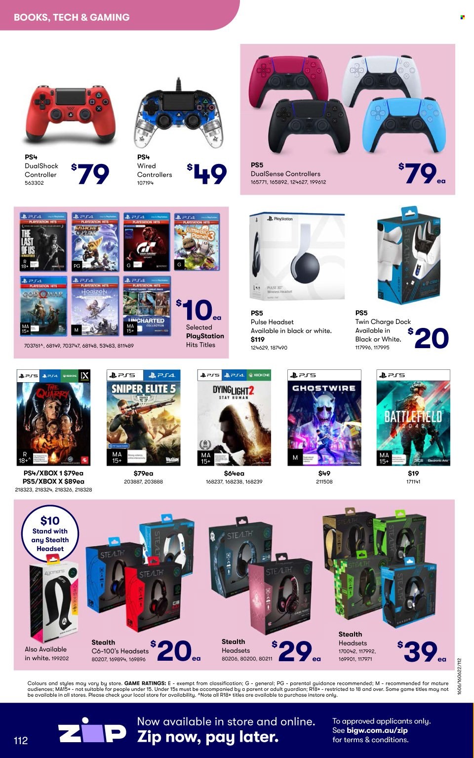 thumbnail - BIG W Catalogue - Sales products - book, PlayStation, Xbox, PlayStation 4, PlayStation 5, headset. Page 112.